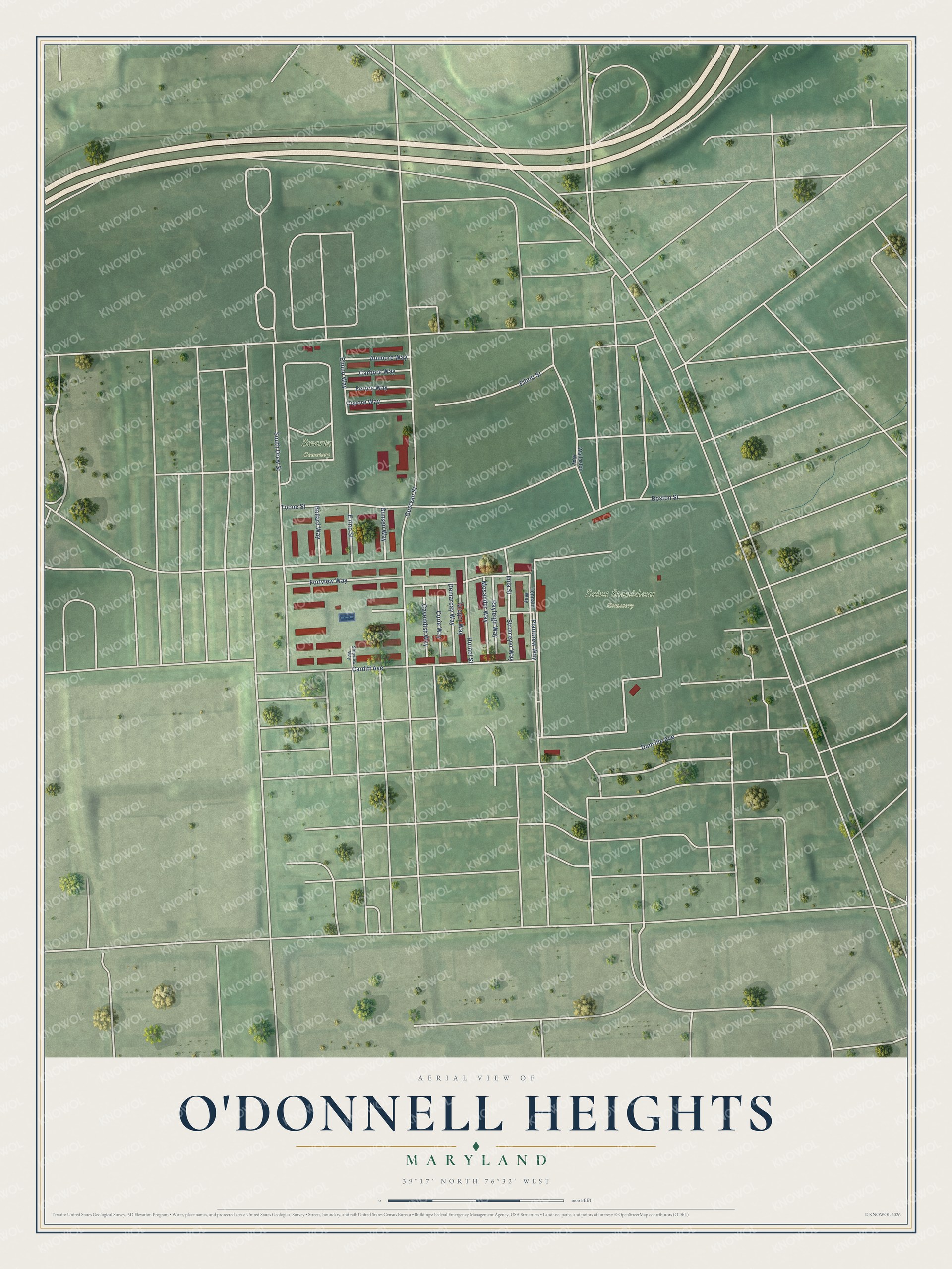 Watermarked full-map preview of O'Donnell Heights, Maryland