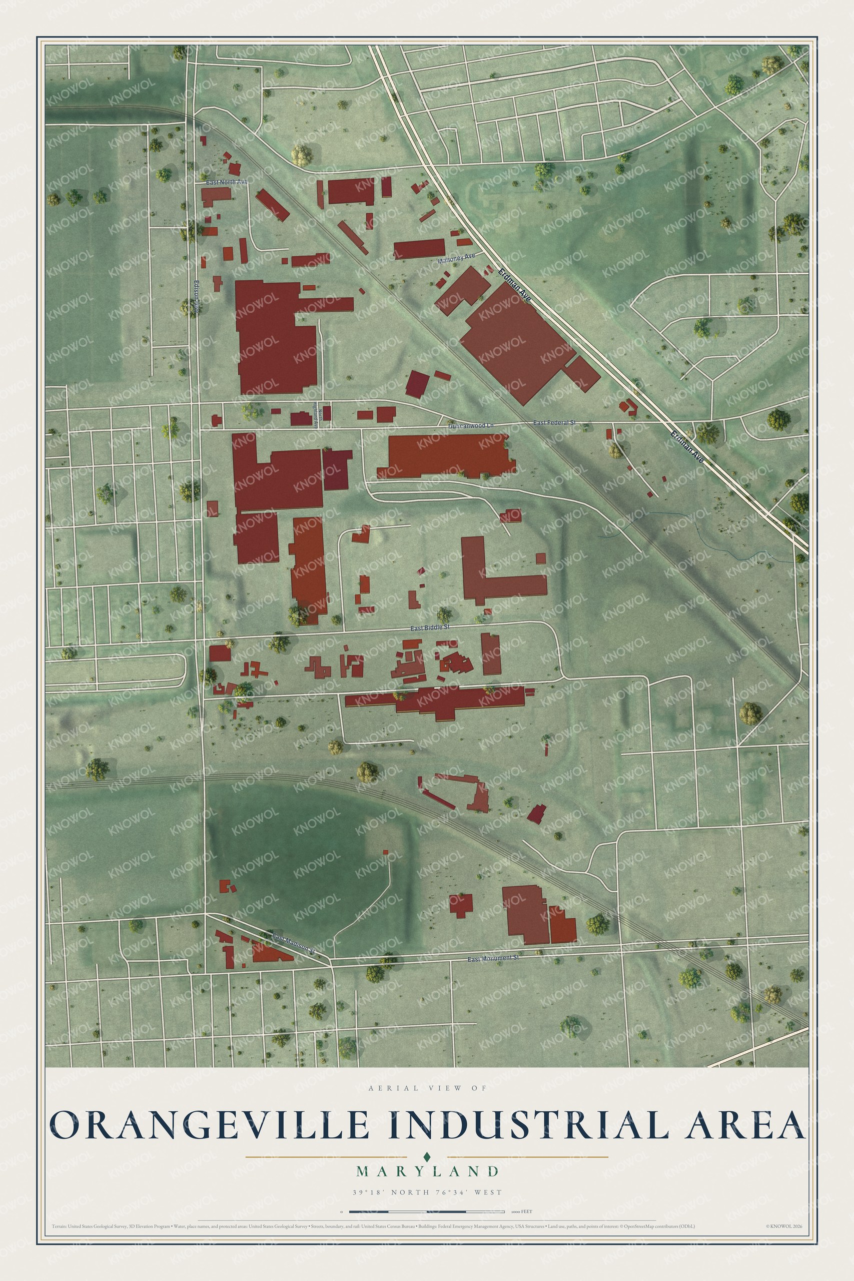 Watermarked full-map preview of Orangeville Industrial Area, Maryland