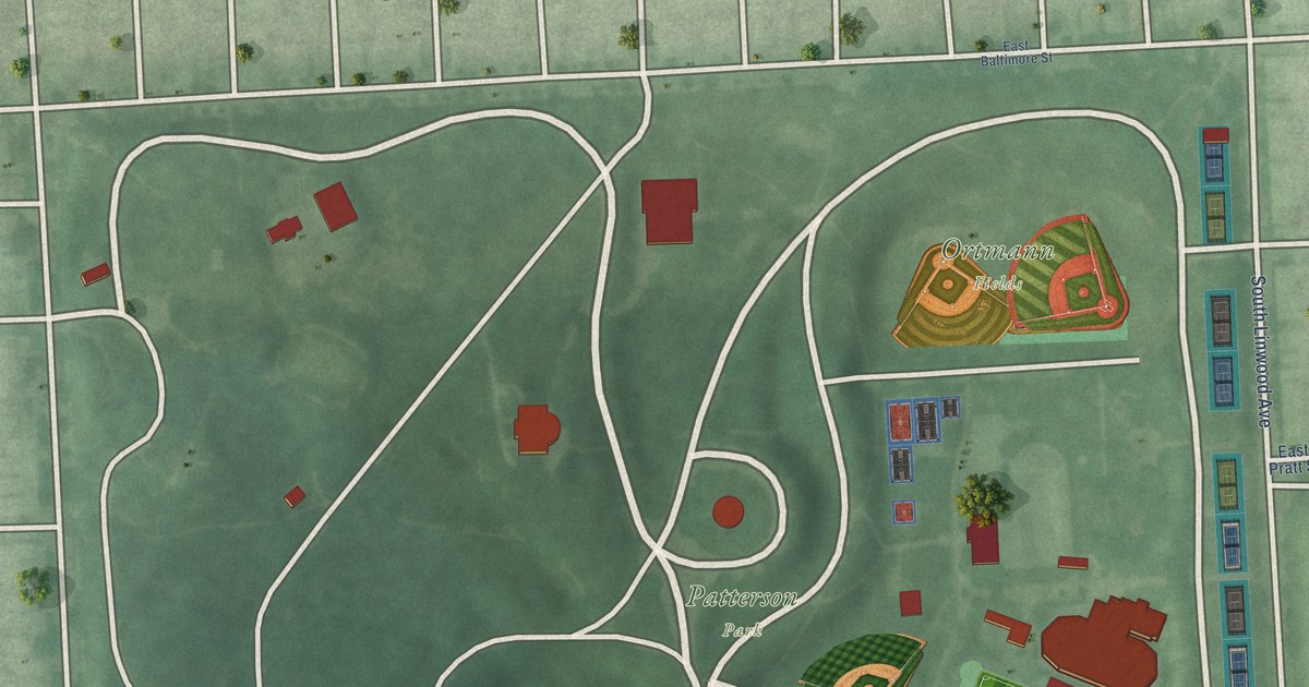 Map of Patterson Park, Baltimore, Maryland in 2026