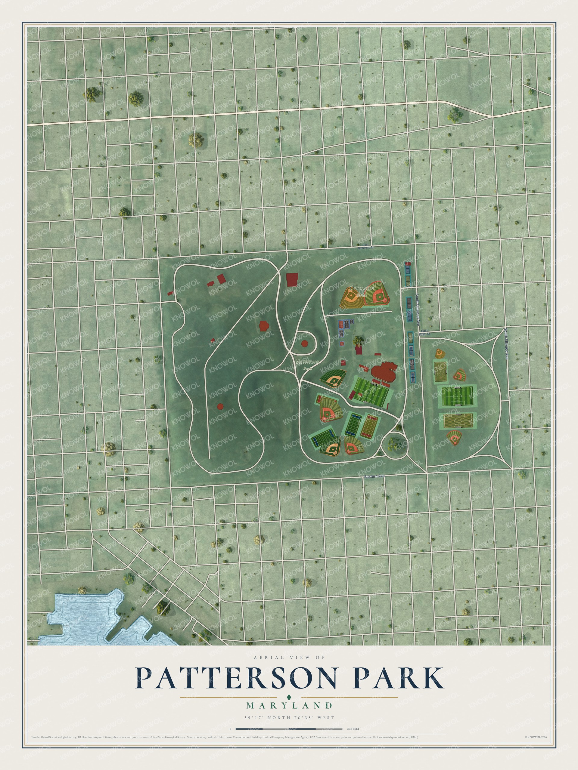 Watermarked full-map preview of Patterson Park, Maryland