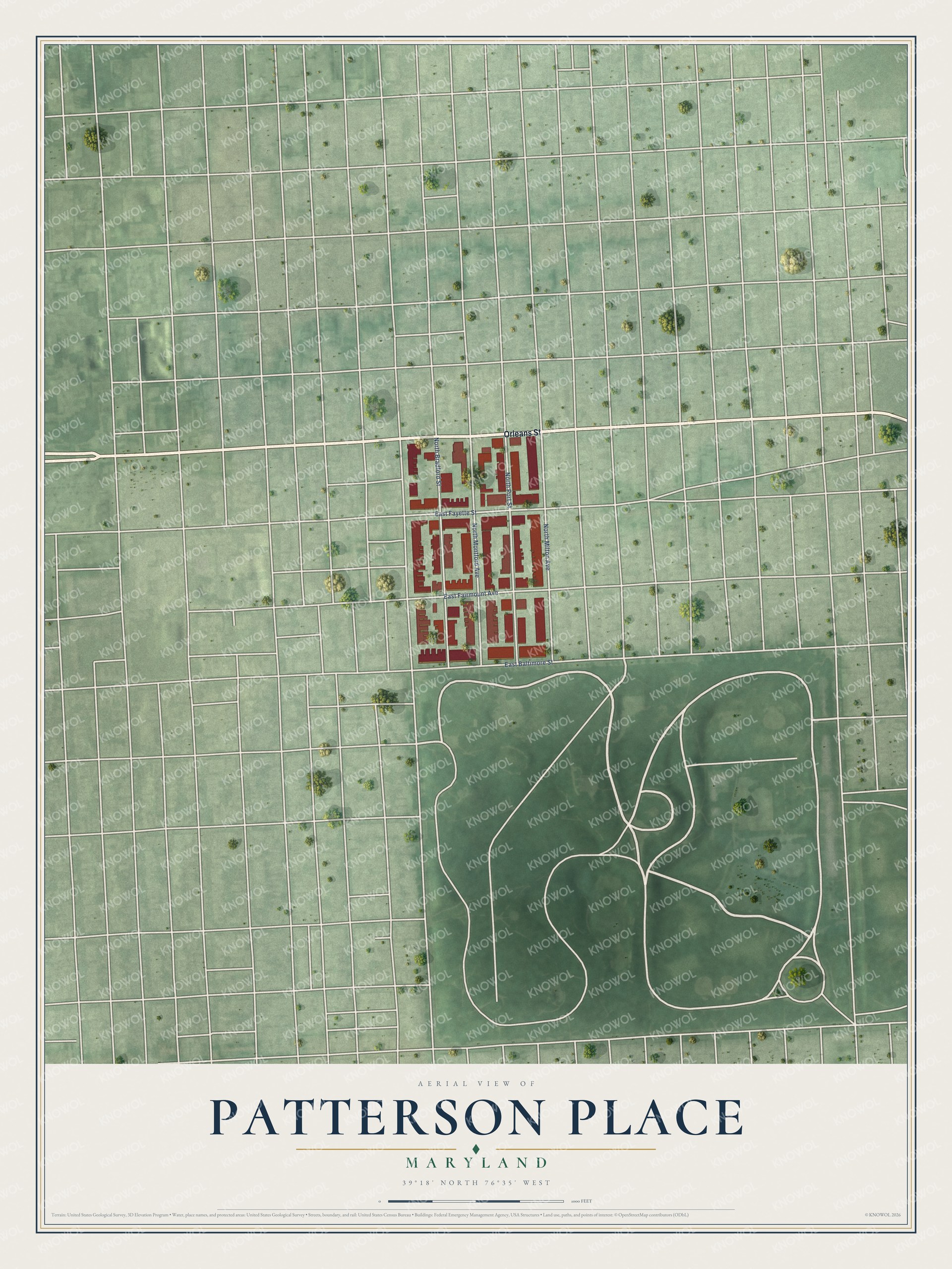 Watermarked full-map preview of Patterson Place, Maryland