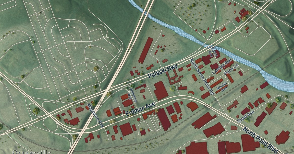 Map of Pulaski Industrial Area, Baltimore, Maryland in 2026