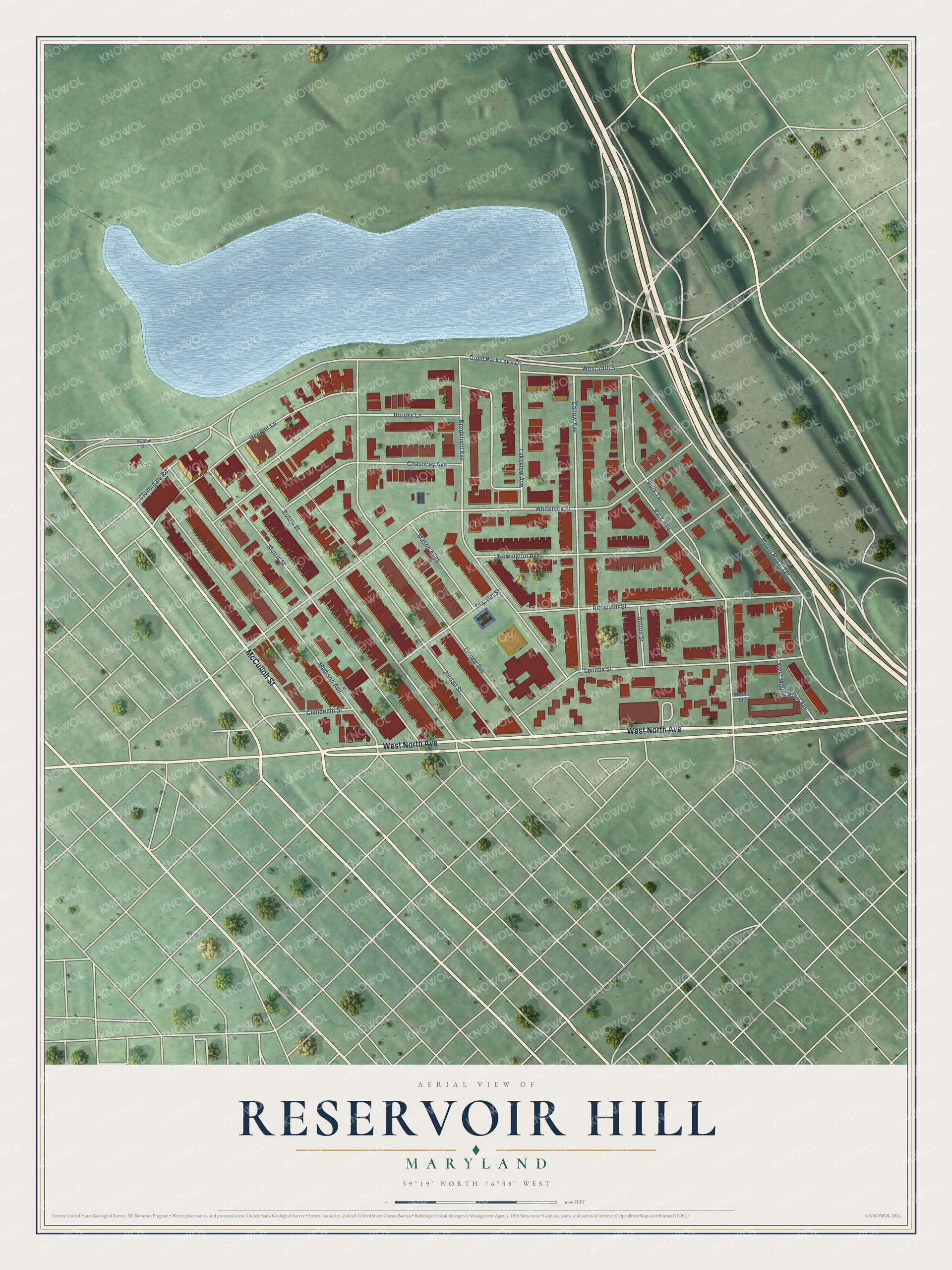 Watermarked full-map preview of Reservoir Hill, Maryland