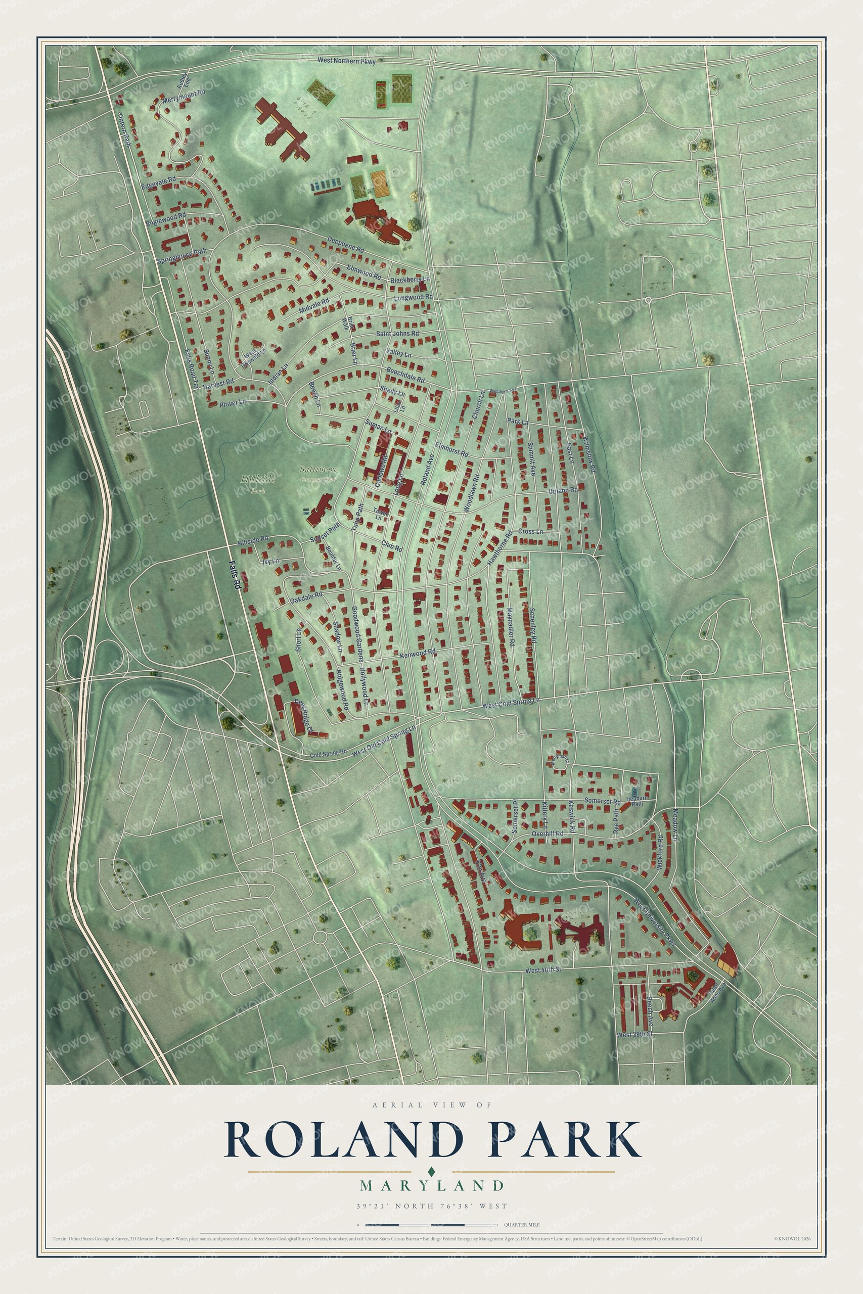 Watermarked full-map preview of Roland Park, Maryland