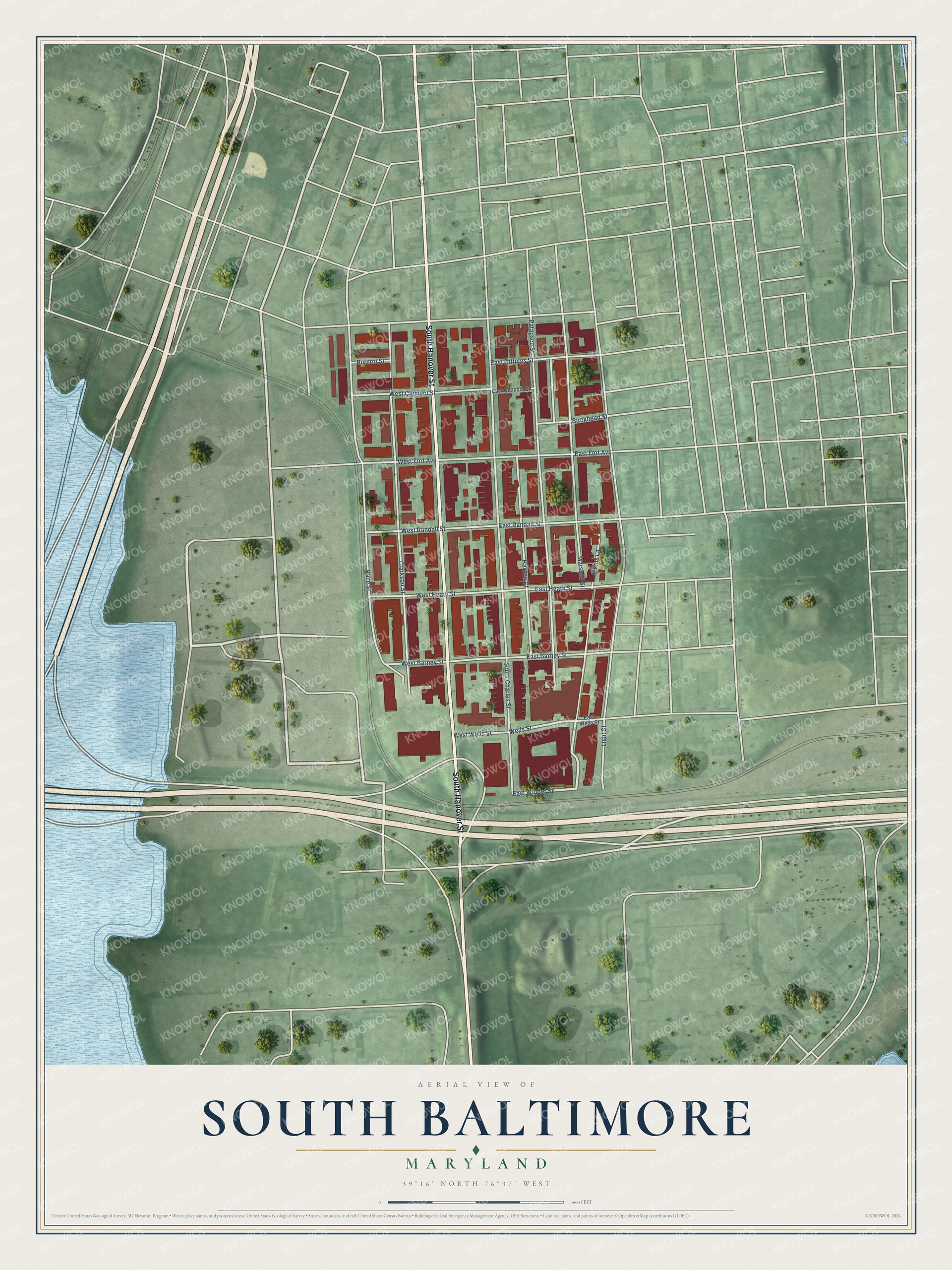 Watermarked full-map preview of South Baltimore, Maryland