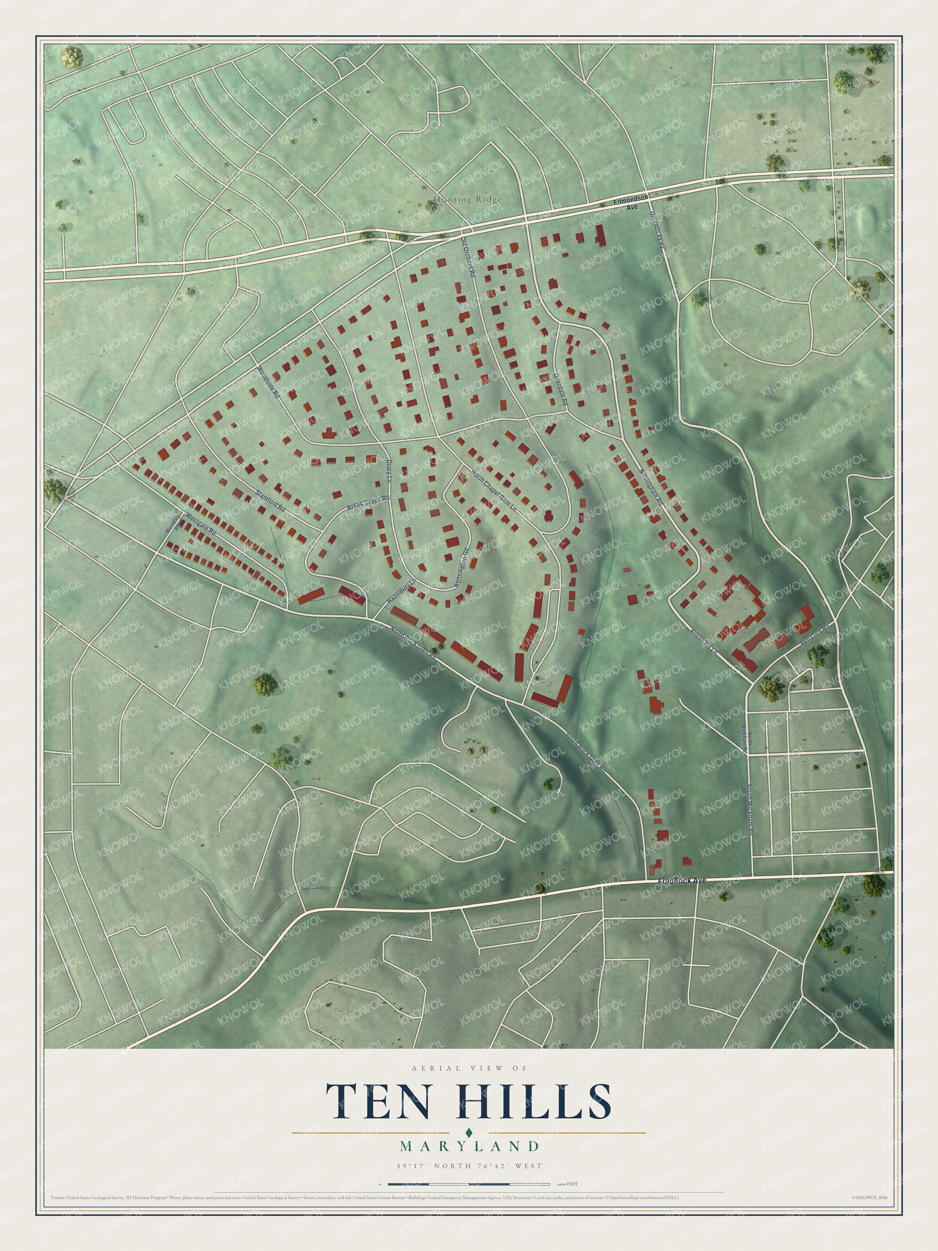Watermarked full-map preview of Ten Hills, Maryland