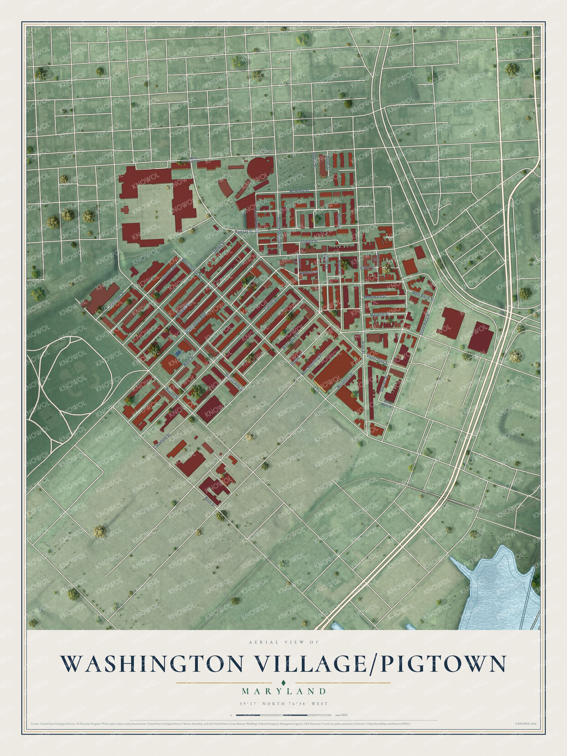 Watermarked full-map preview of Washington Village/Pigtown, Maryland