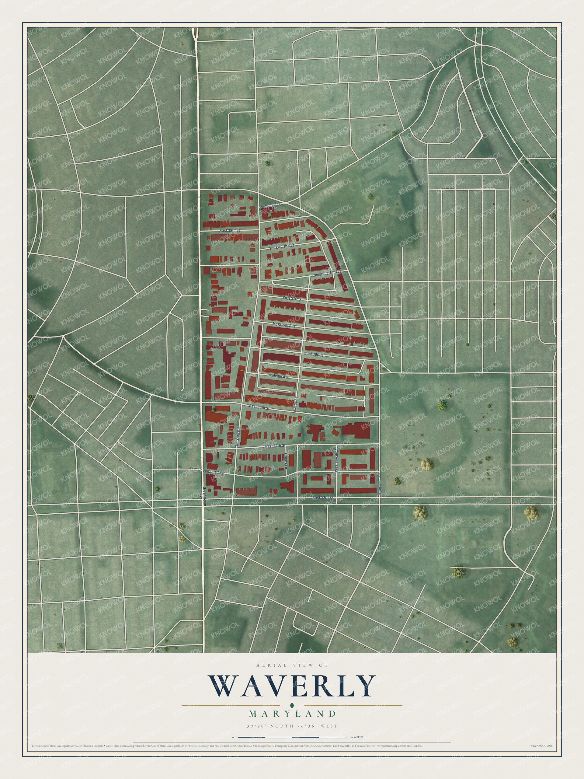 Watermarked full-map preview of Waverly, Maryland