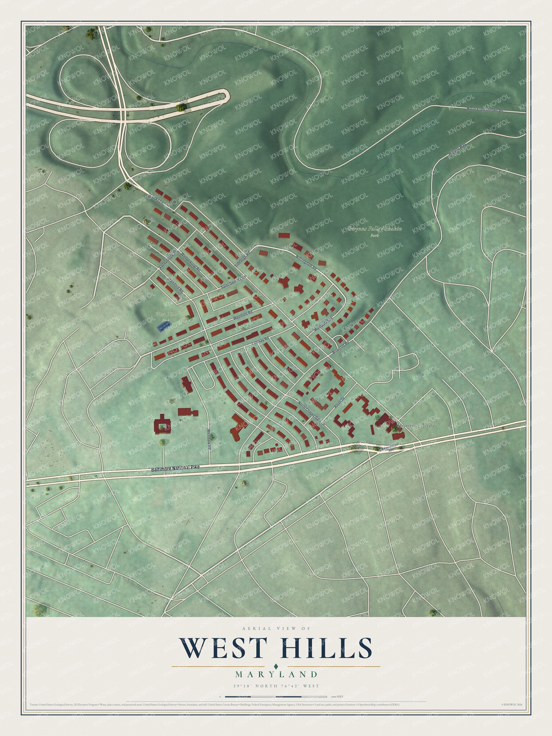 Watermarked full-map preview of West Hills, Maryland