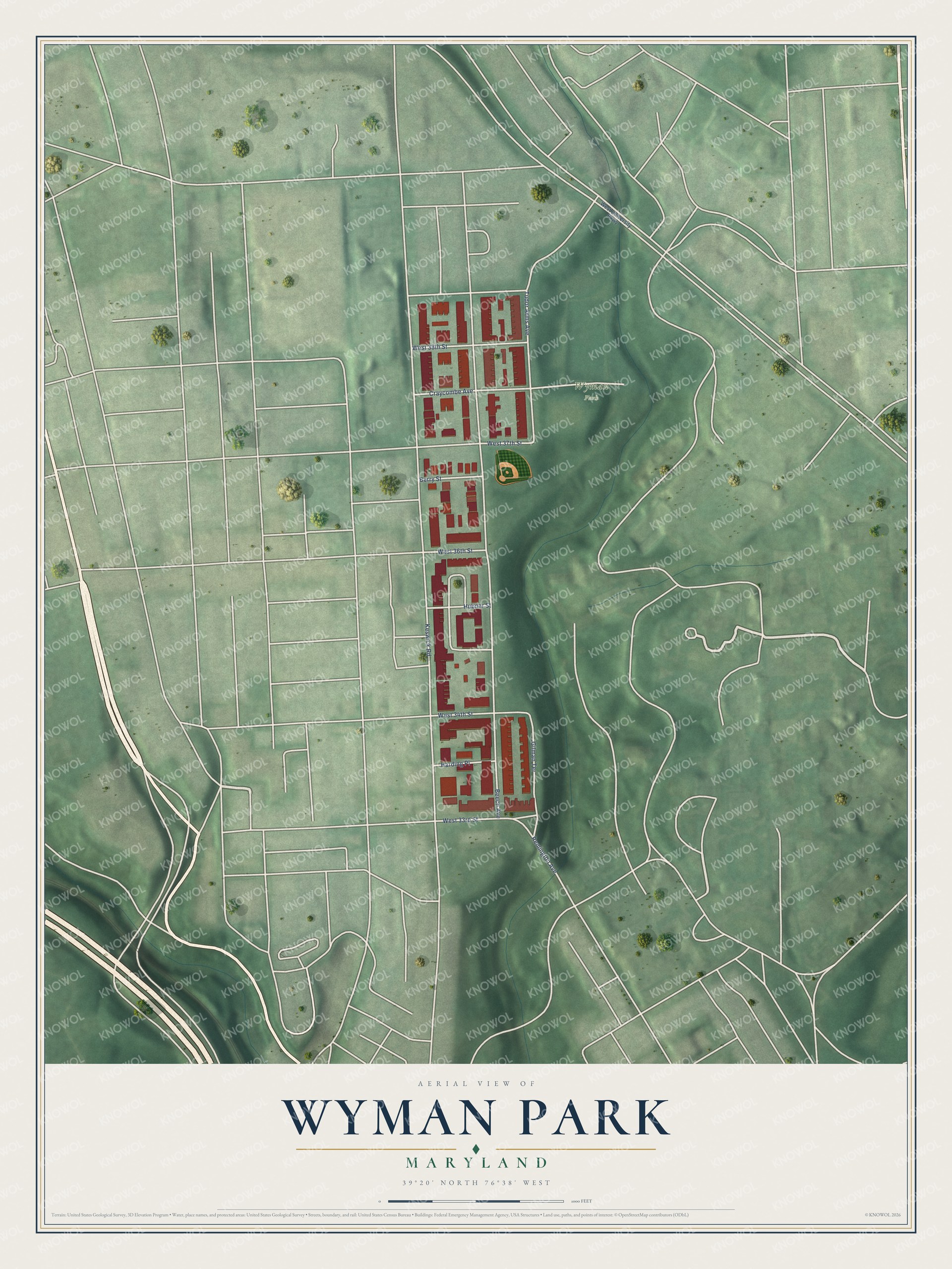 Watermarked full-map preview of Wyman Park, Maryland