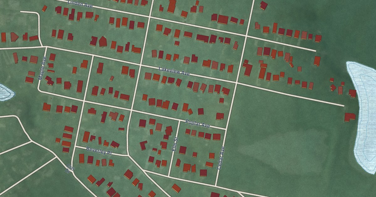 Close-up of streets and buildings in Beverly Beach, Maryland