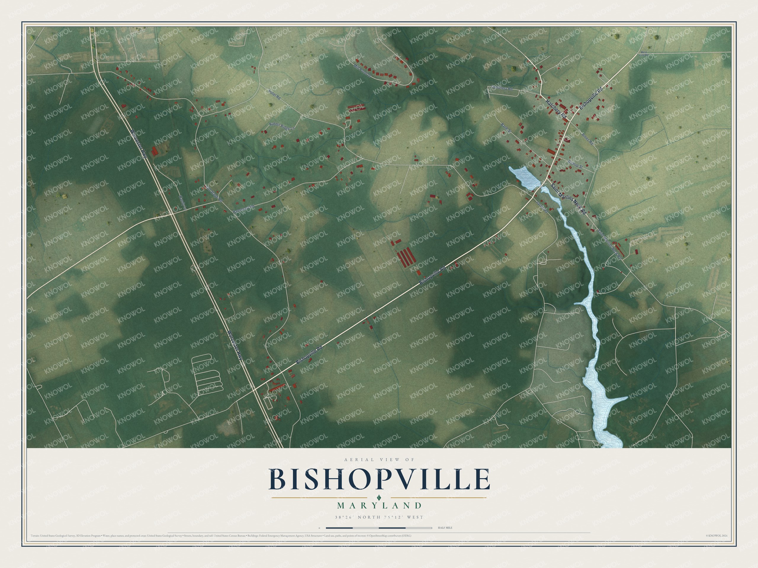 Watermarked full-map preview of Bishopville, Maryland