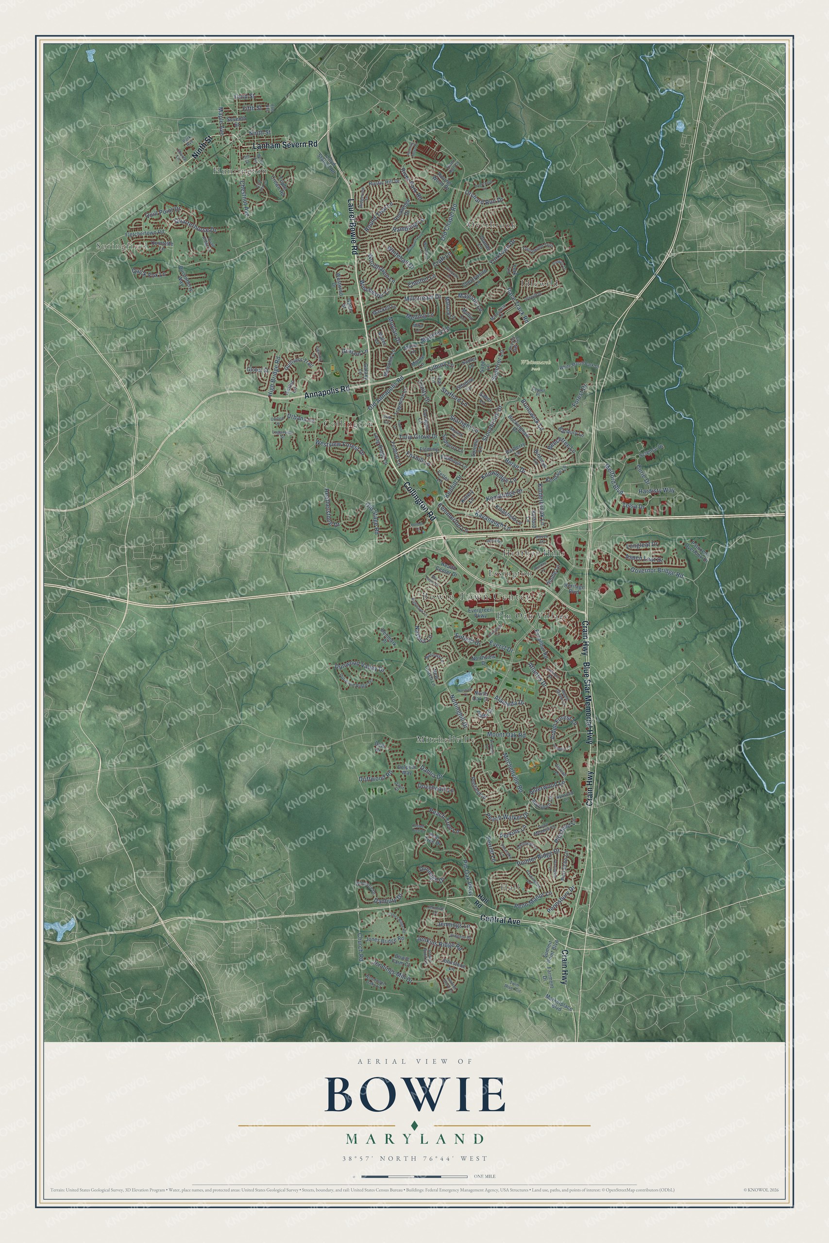 Watermarked full-map preview of Bowie, Maryland