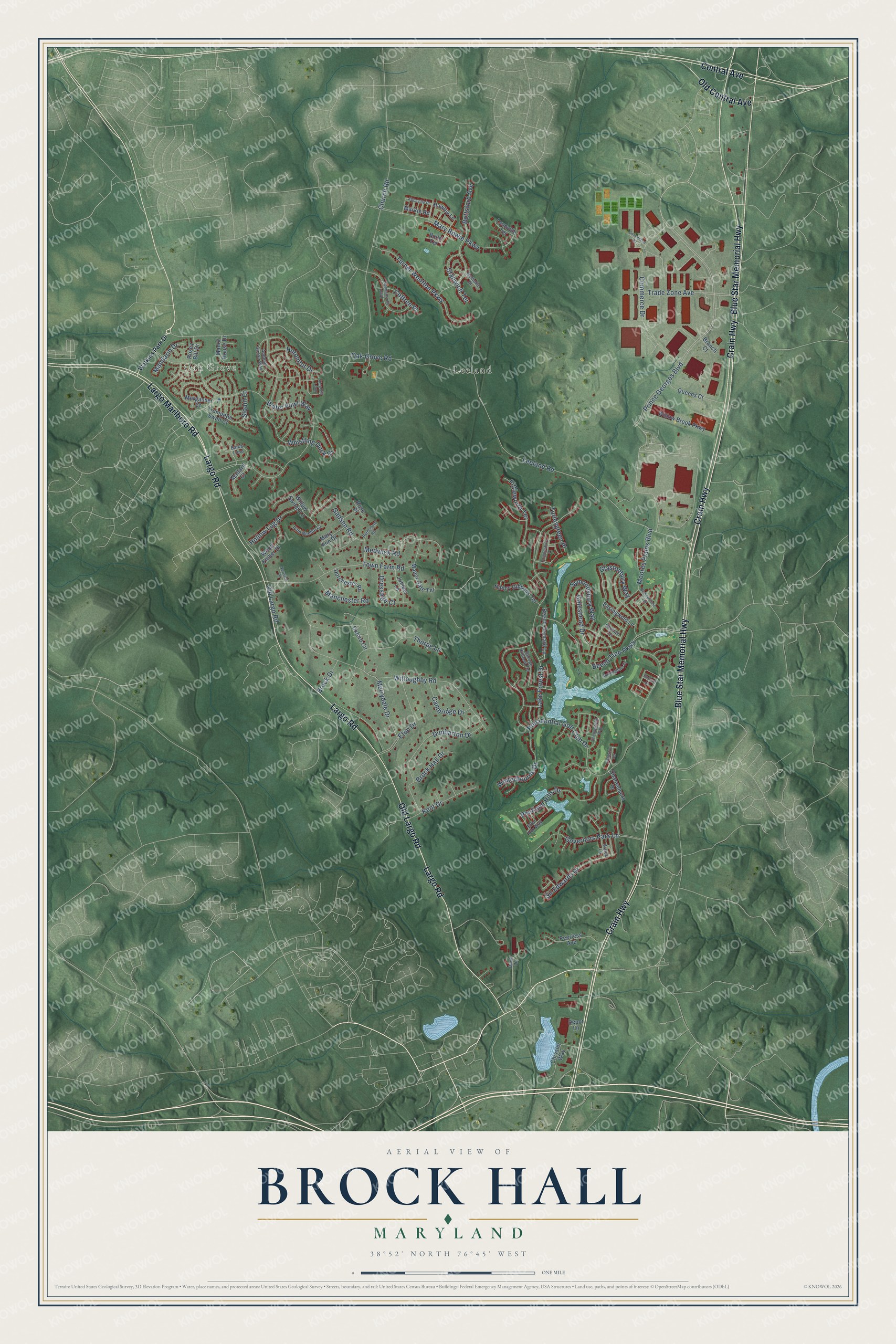 Watermarked full-map preview of Brock Hall, Maryland