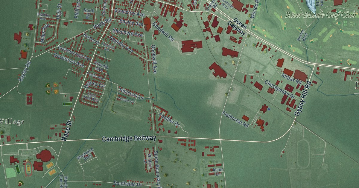 Map of Cambridge, Maryland in 2026