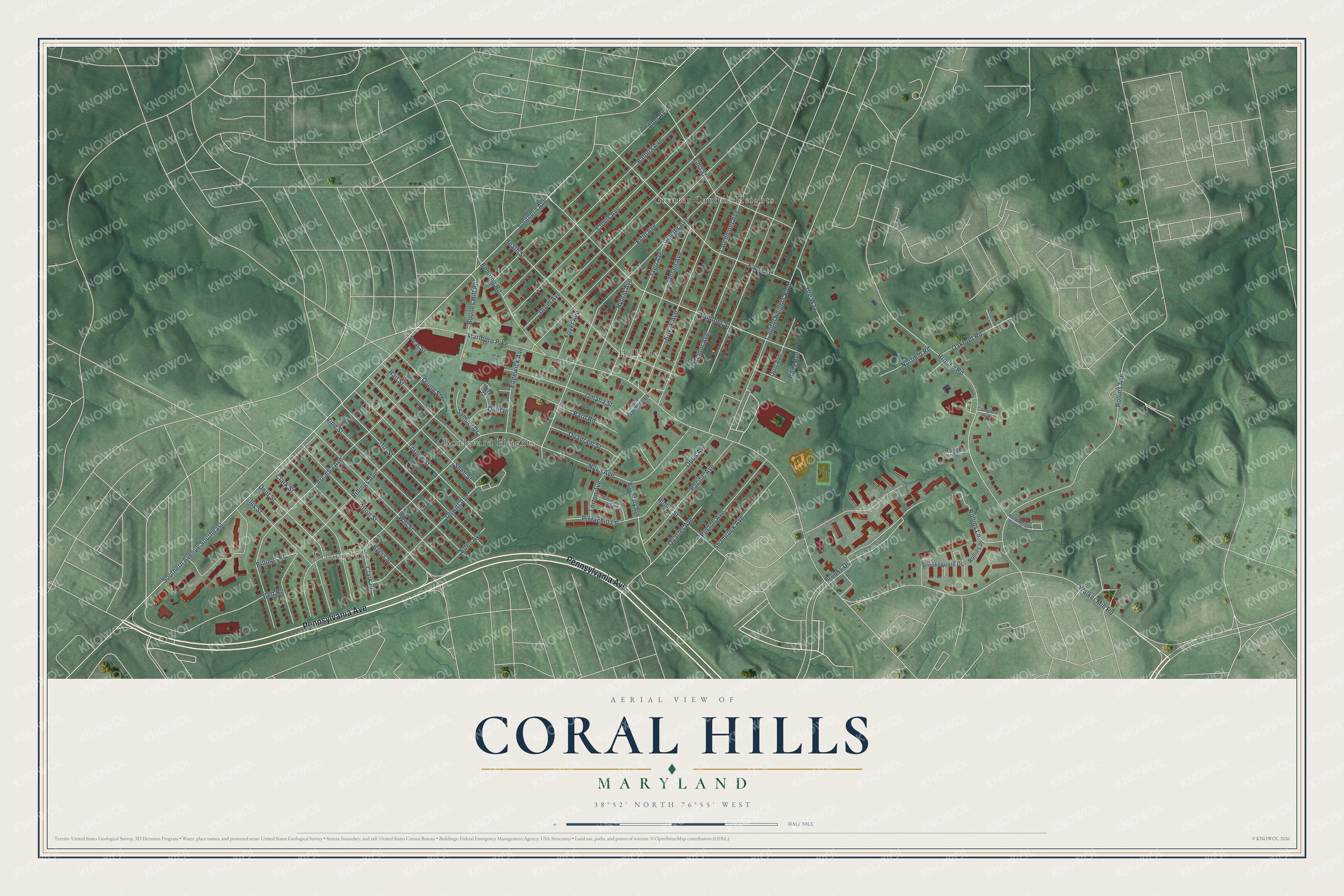 Watermarked full-map preview of Coral Hills, Maryland