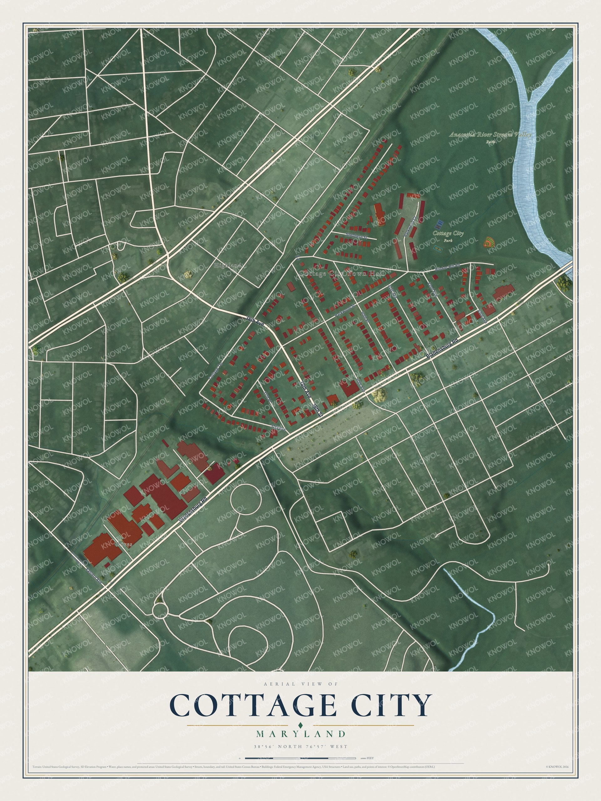 Watermarked full-map preview of Cottage City, Maryland