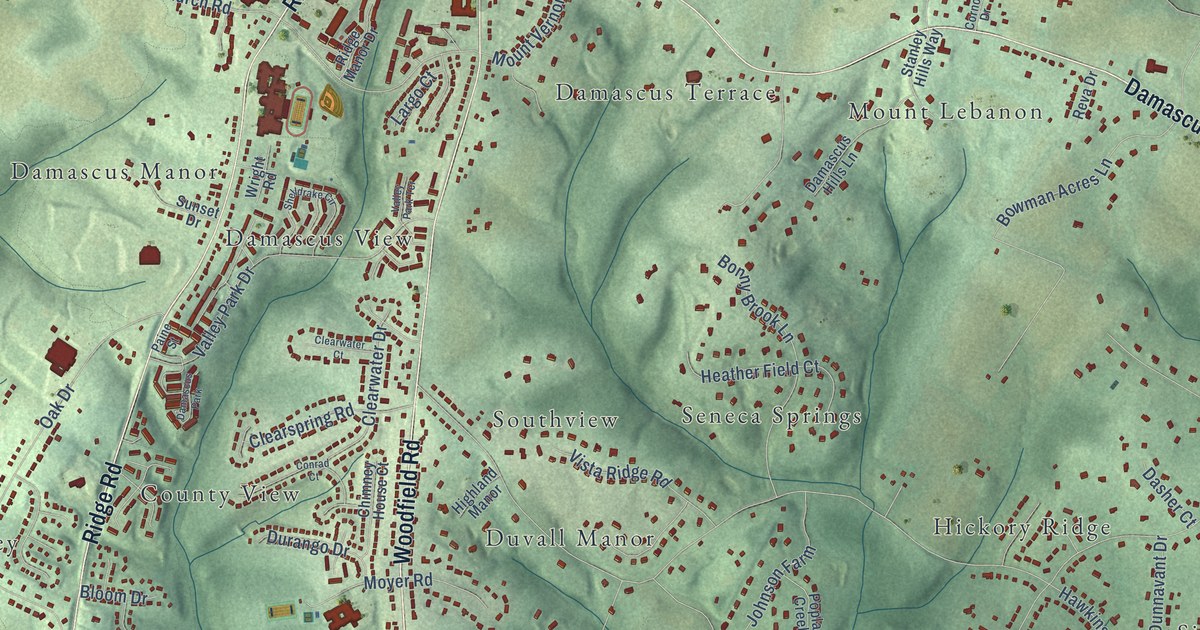 Map of Damascus, Maryland in 2026