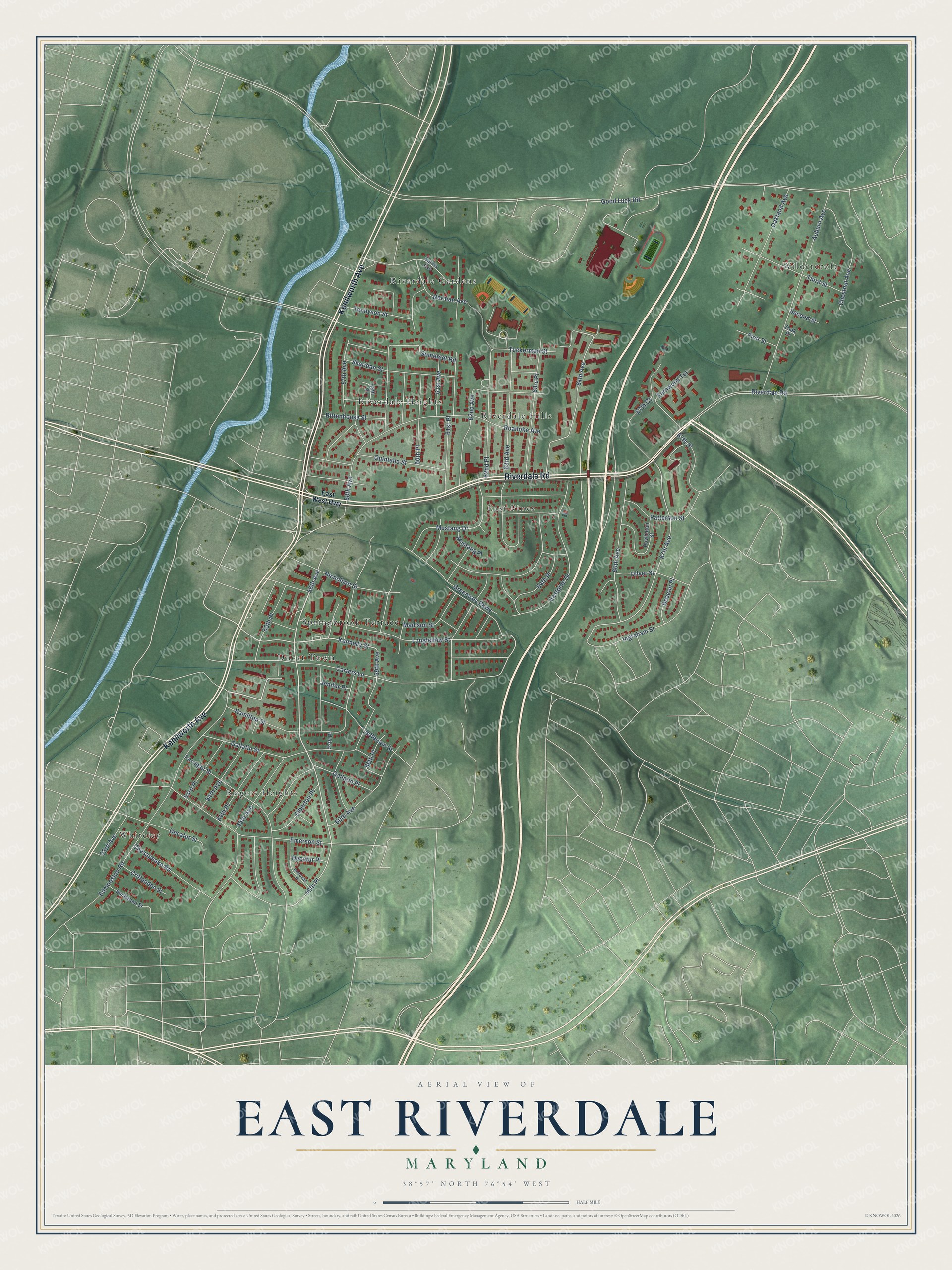 Watermarked full-map preview of East Riverdale, Maryland