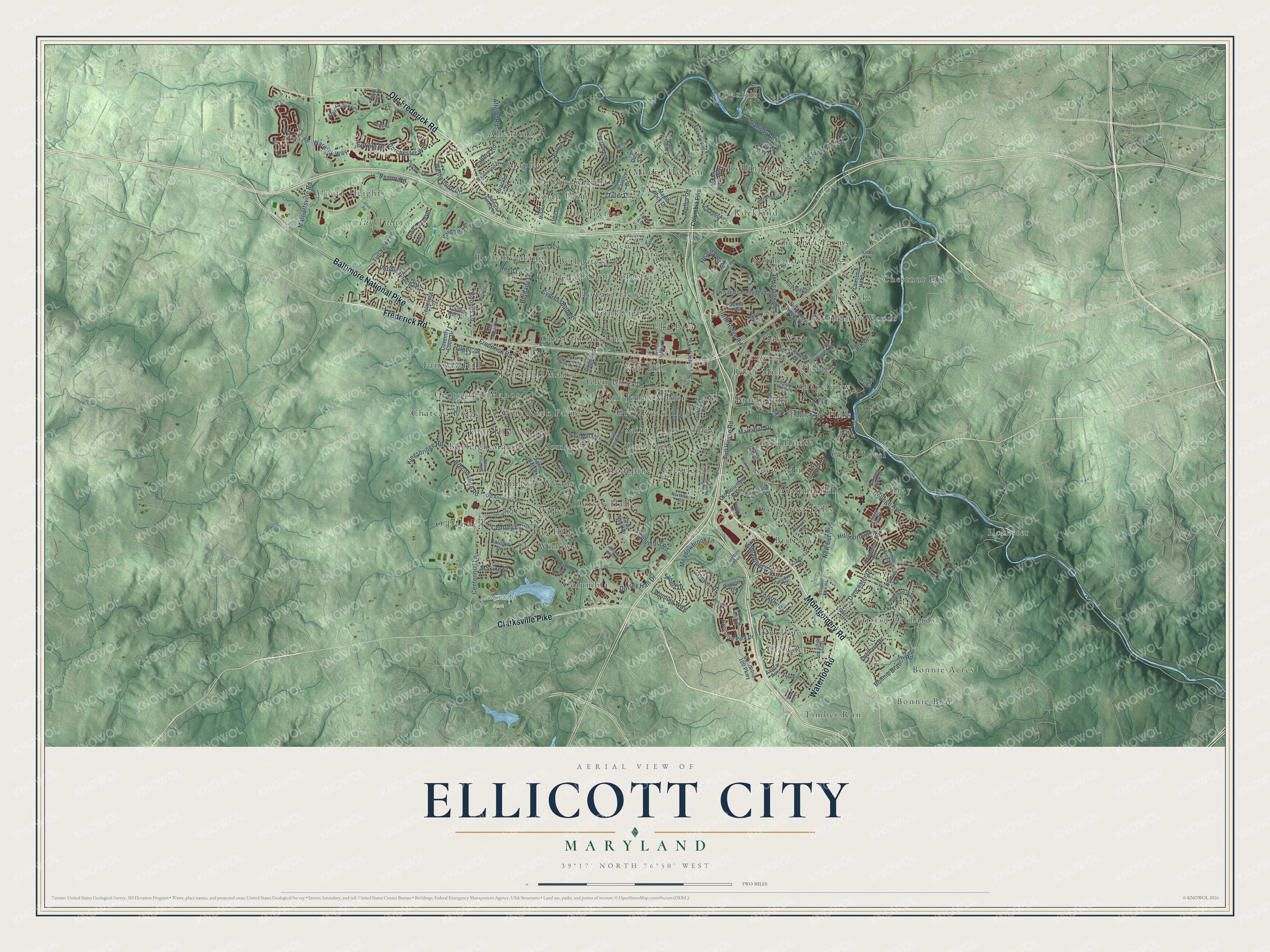 Watermarked full-map preview of Ellicott City, Maryland