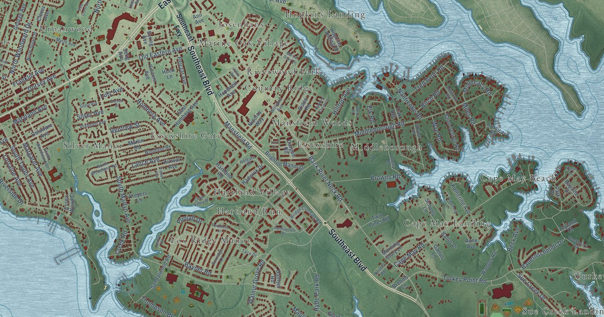 Map of Essex, Maryland in 2026