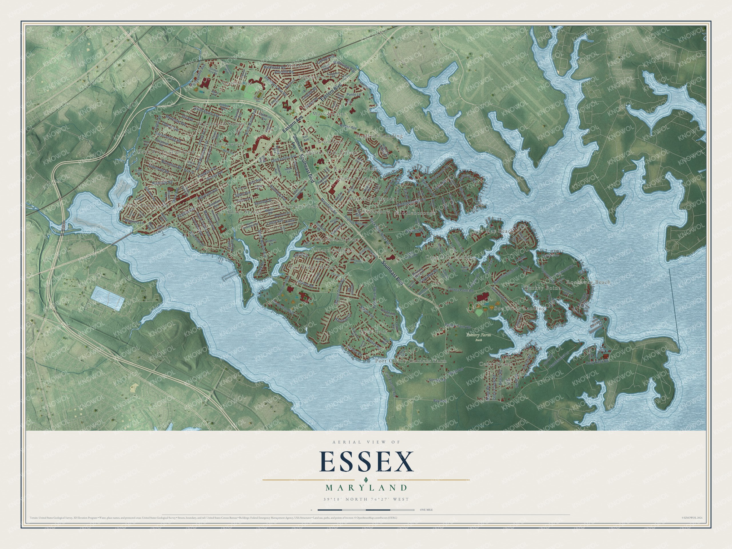 Watermarked full-map preview of Essex, Maryland