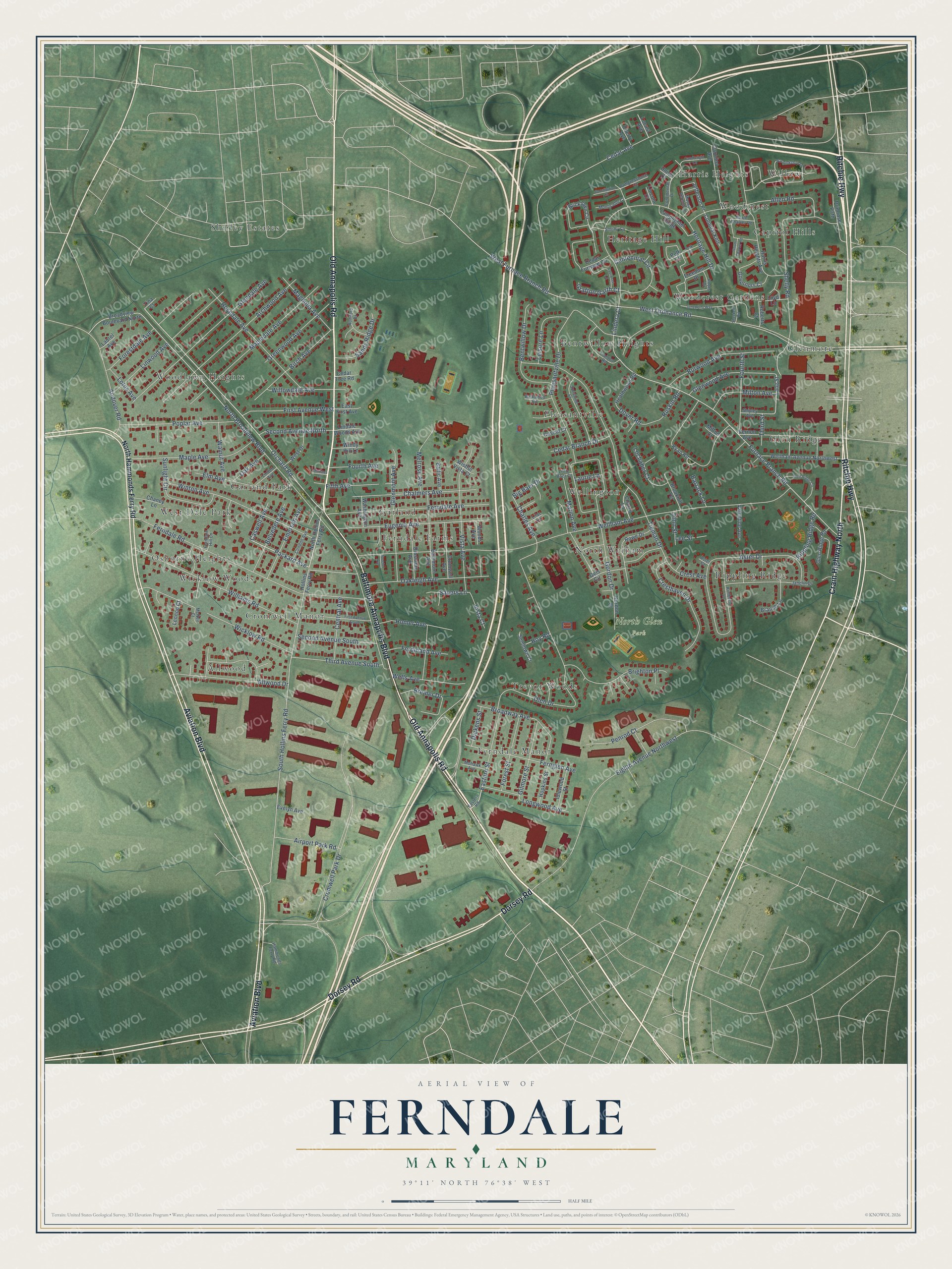 Watermarked full-map preview of Ferndale, Maryland