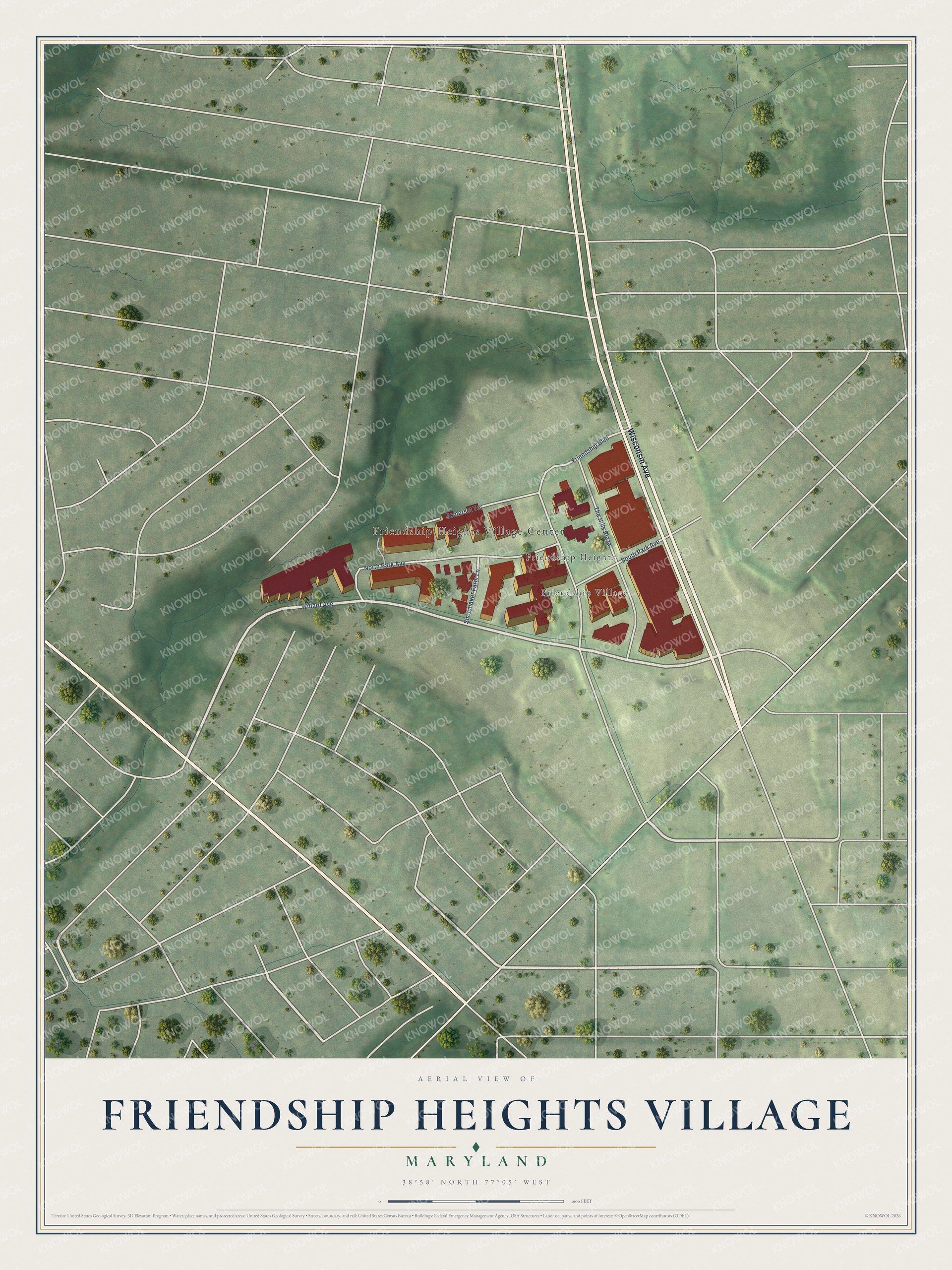 Watermarked full-map preview of Friendship Heights Village, Maryland
