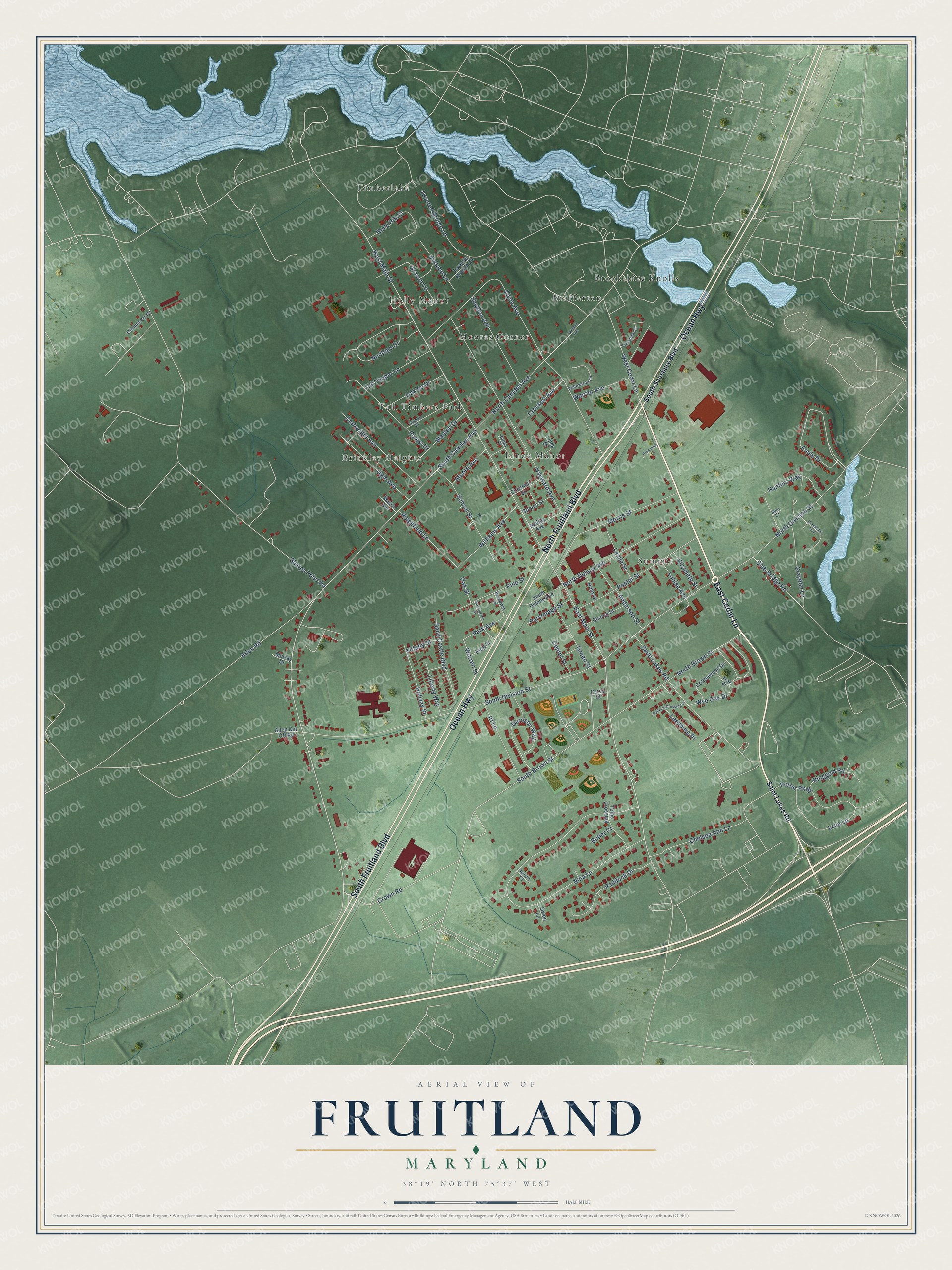 Watermarked full-map preview of Fruitland, Maryland