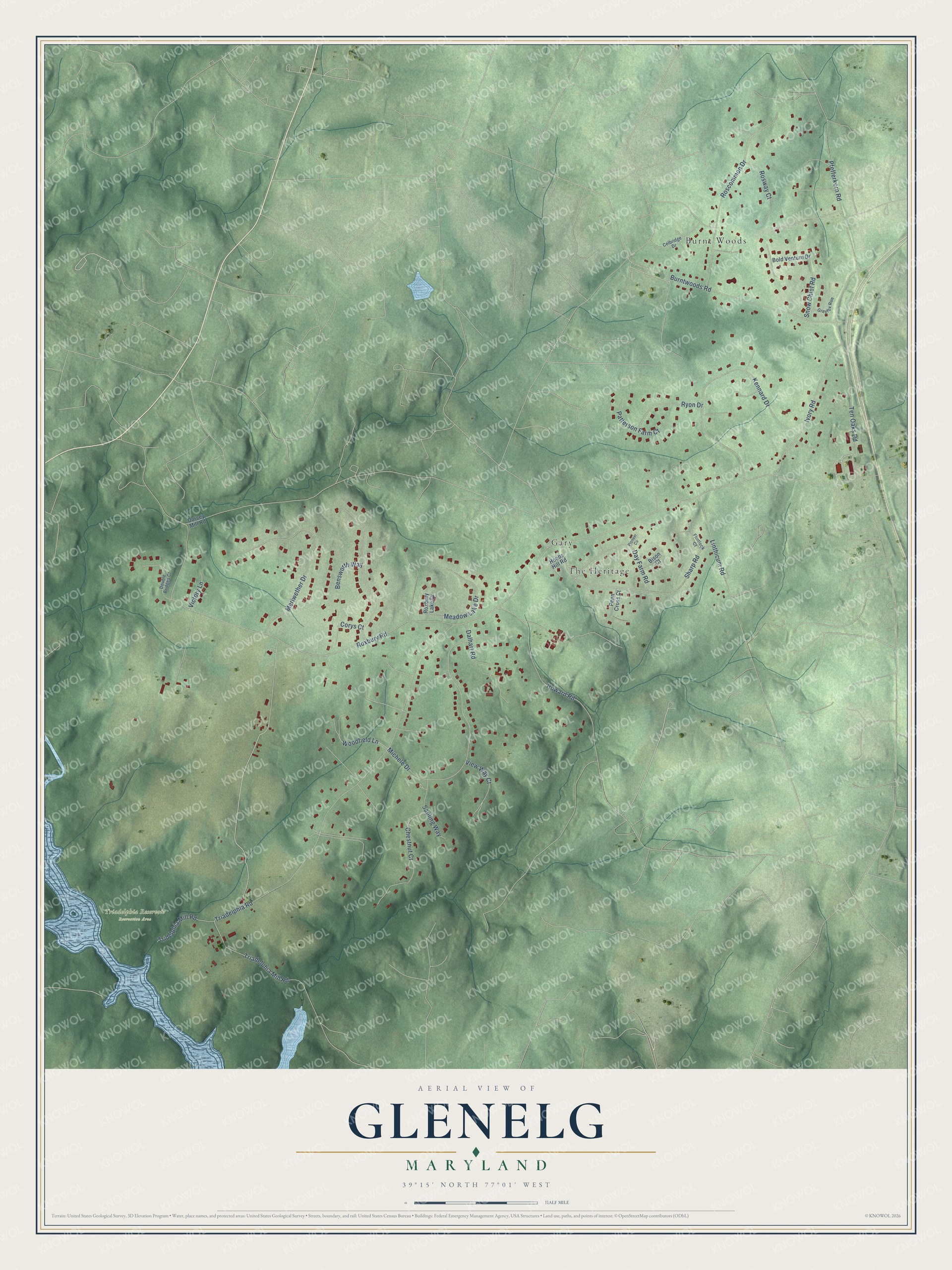 Watermarked full-map preview of Glenelg, Maryland