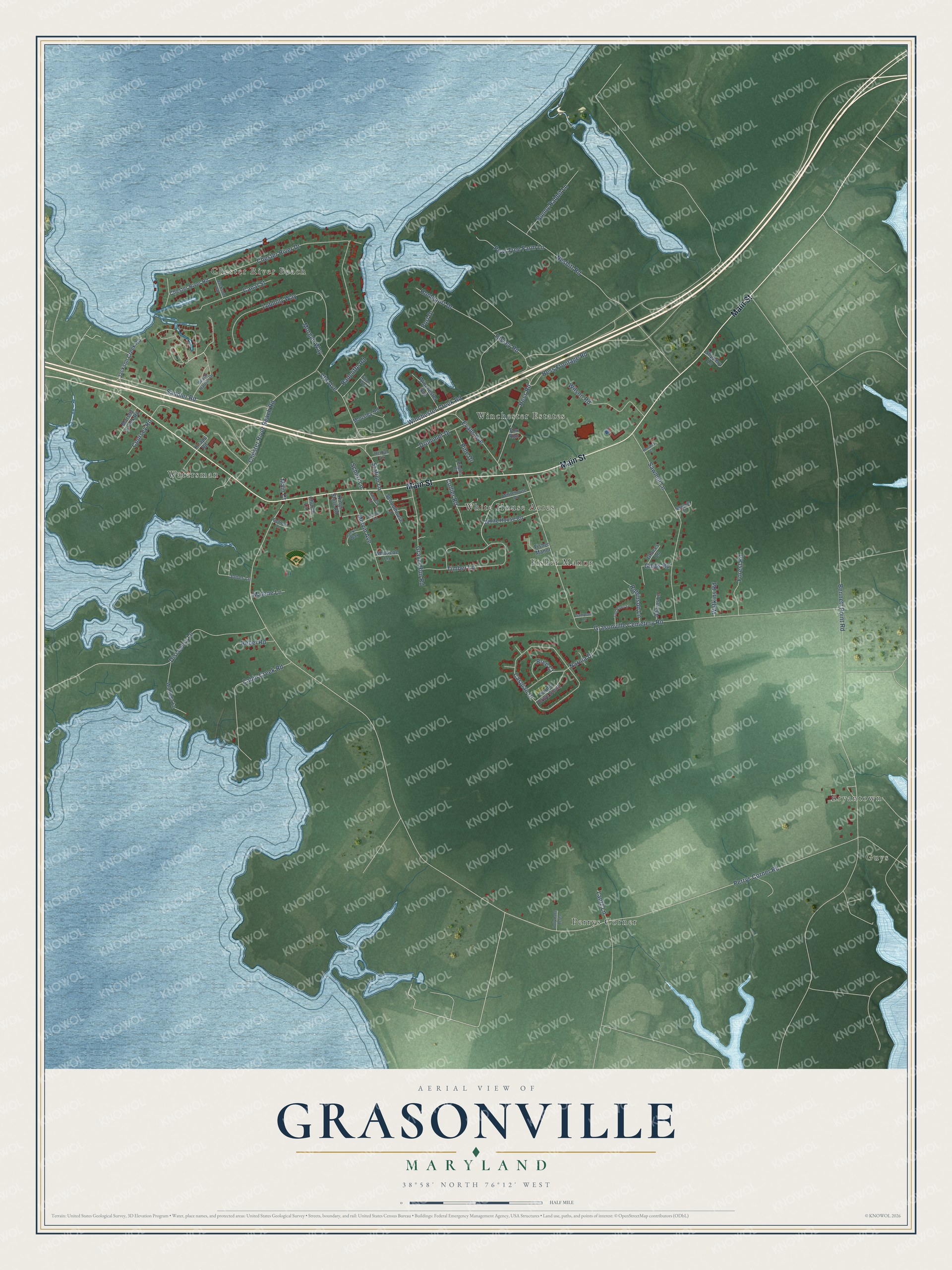 Watermarked full-map preview of Grasonville, Maryland