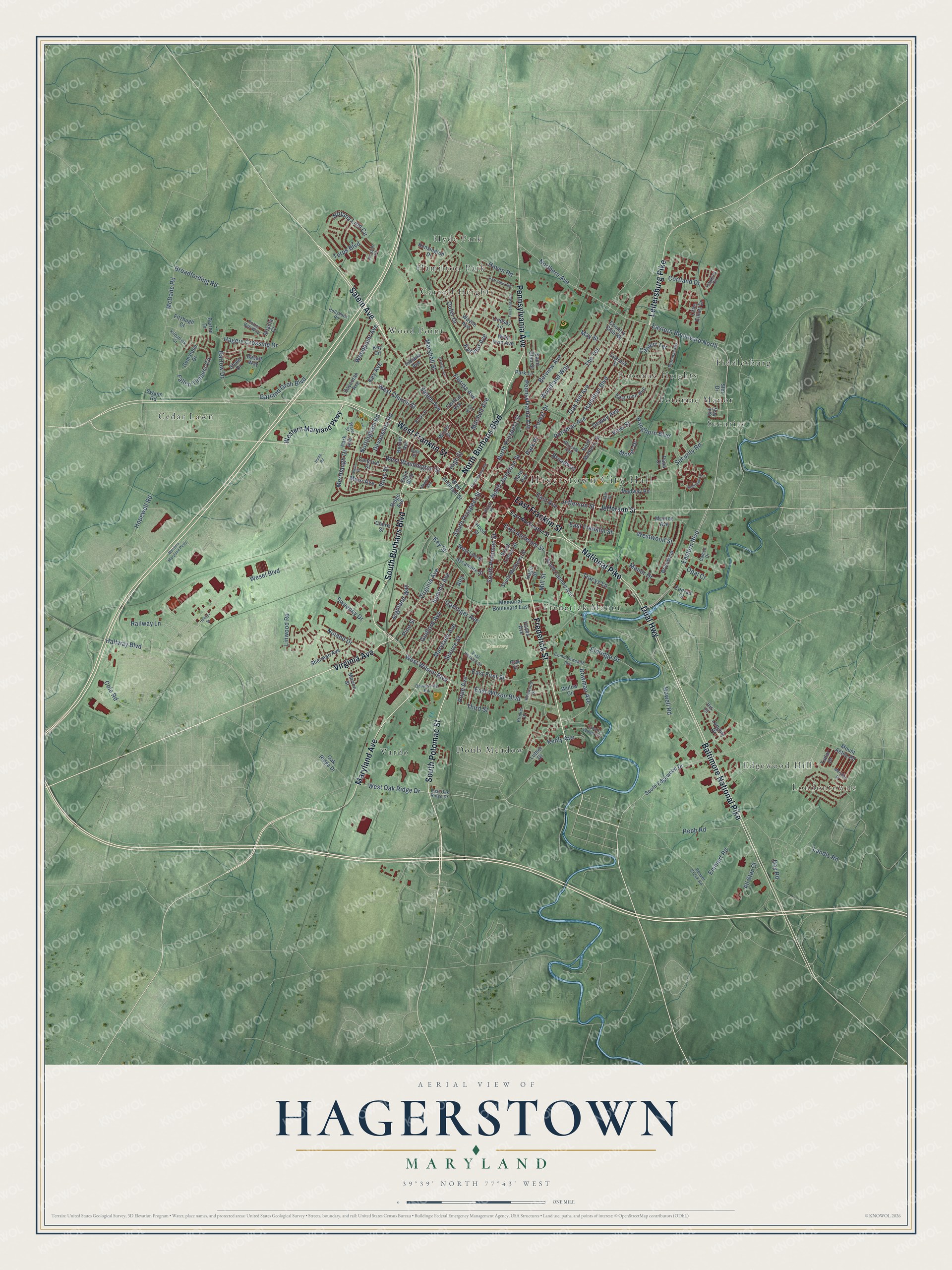 Watermarked full-map preview of Hagerstown, Maryland