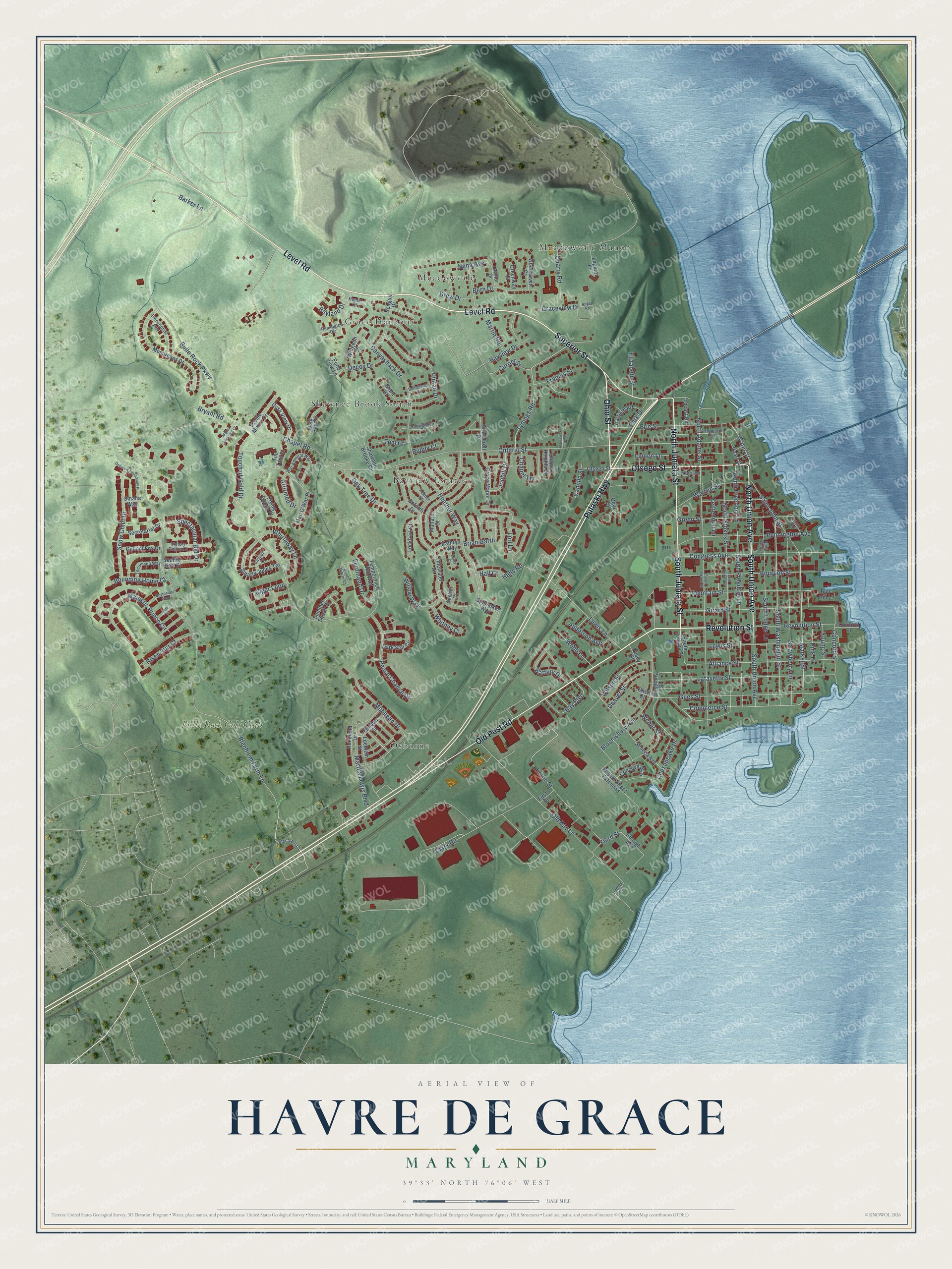 Watermarked full-map preview of Havre de Grace, Maryland