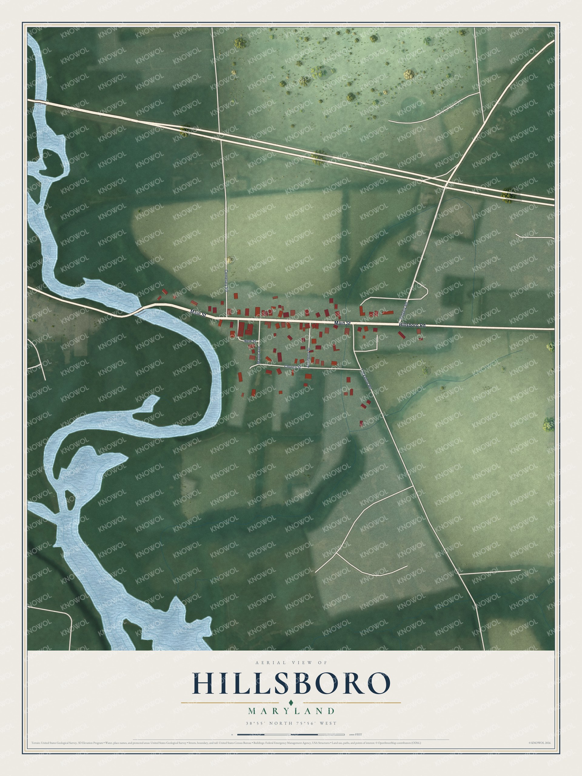Watermarked full-map preview of Hillsboro, Maryland