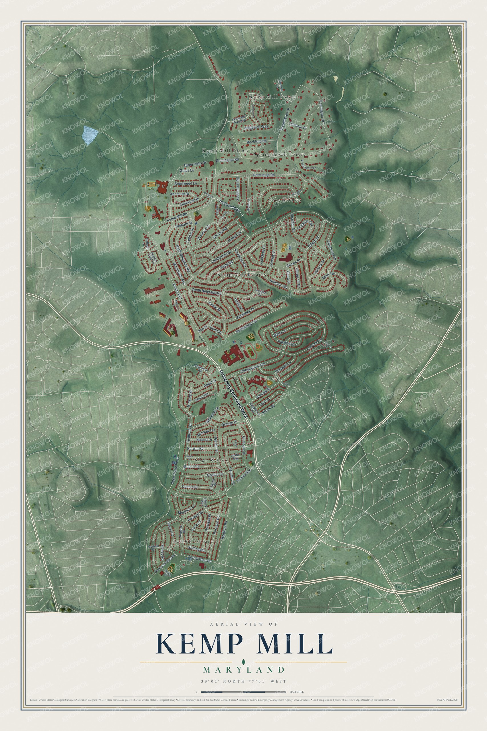 Watermarked full-map preview of Kemp Mill, Maryland
