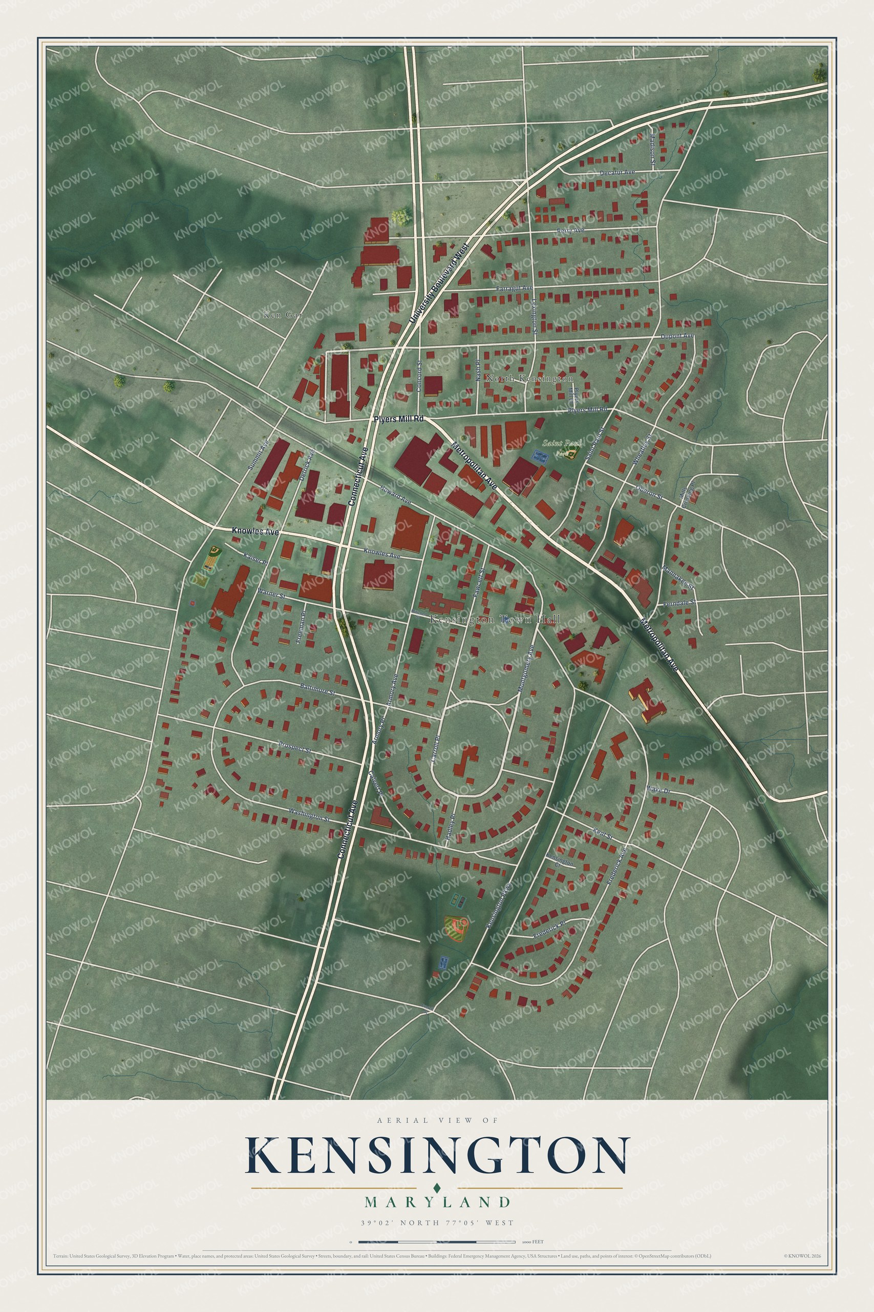 Watermarked full-map preview of Kensington, Maryland