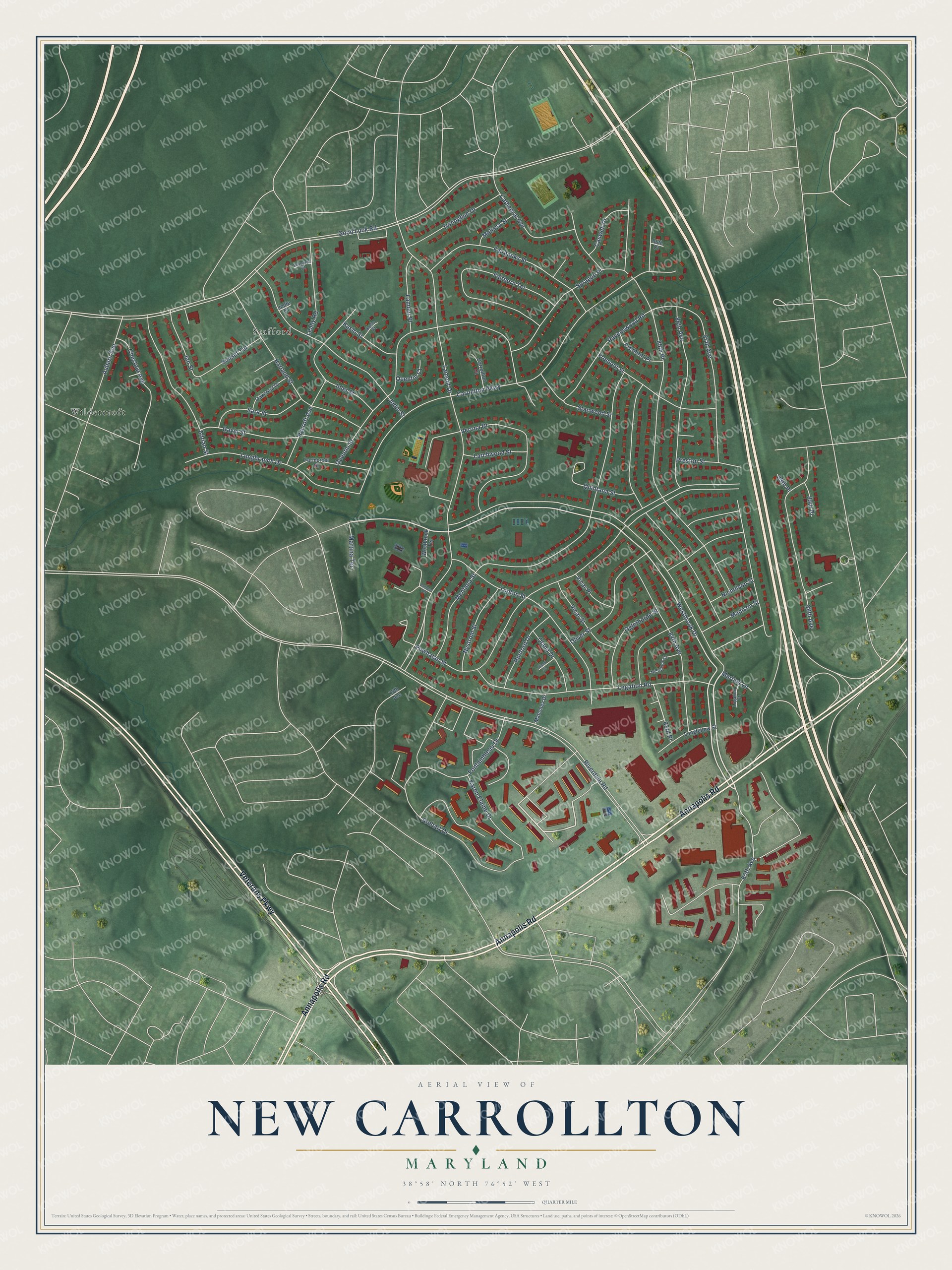 Watermarked full-map preview of New Carrollton, Maryland