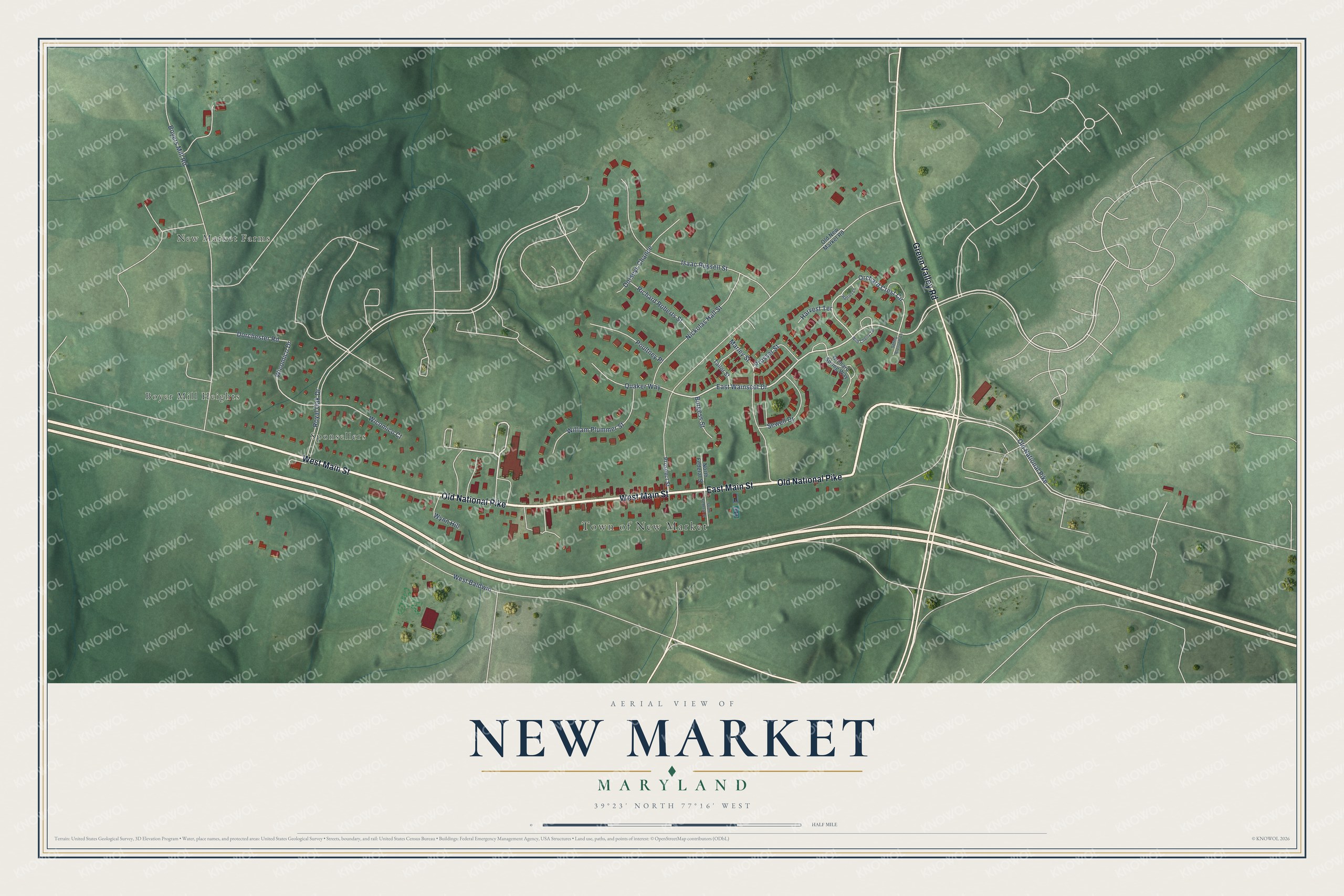 Watermarked full-map preview of New Market, Maryland