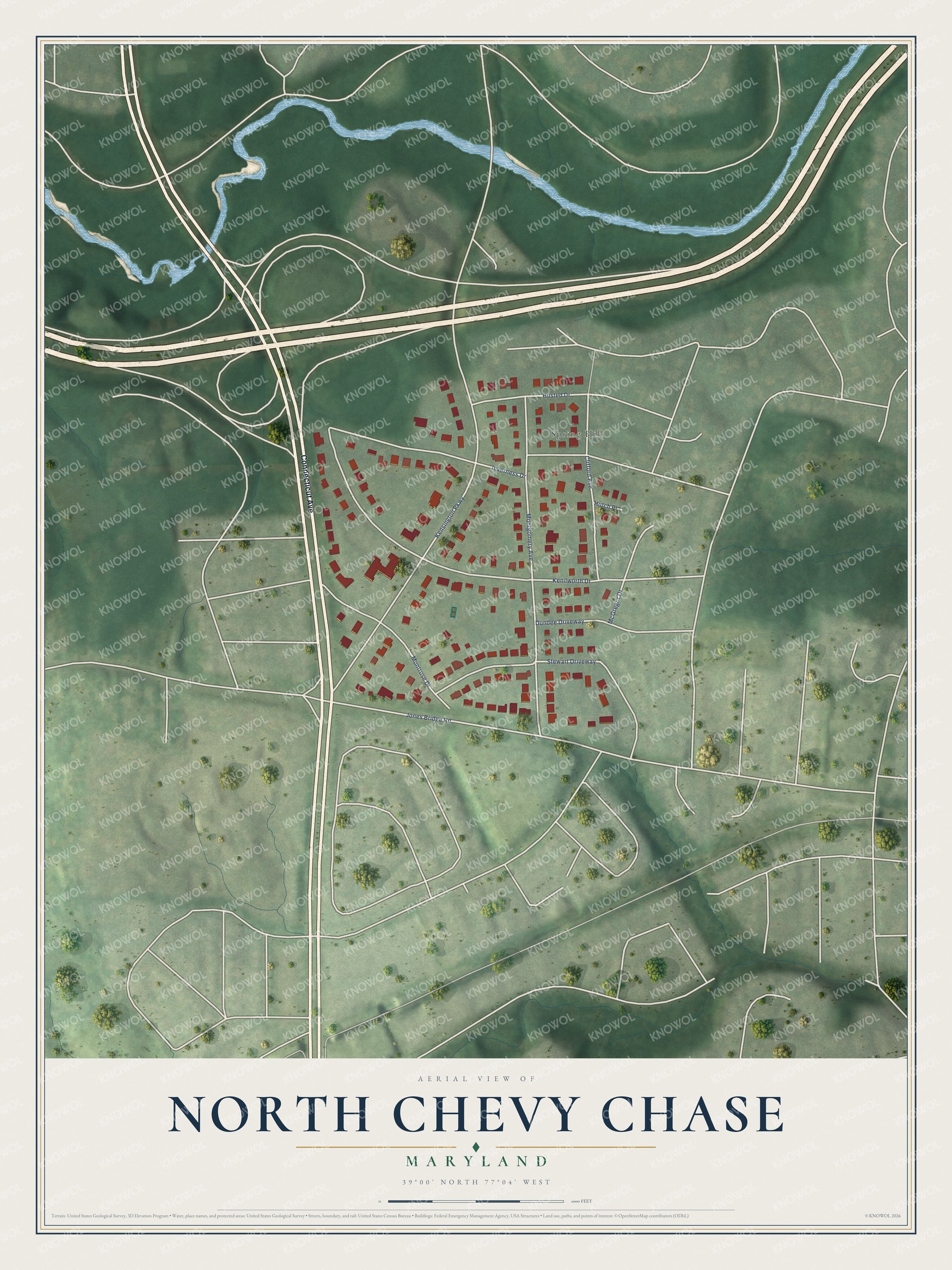 Watermarked full-map preview of North Chevy Chase, Maryland