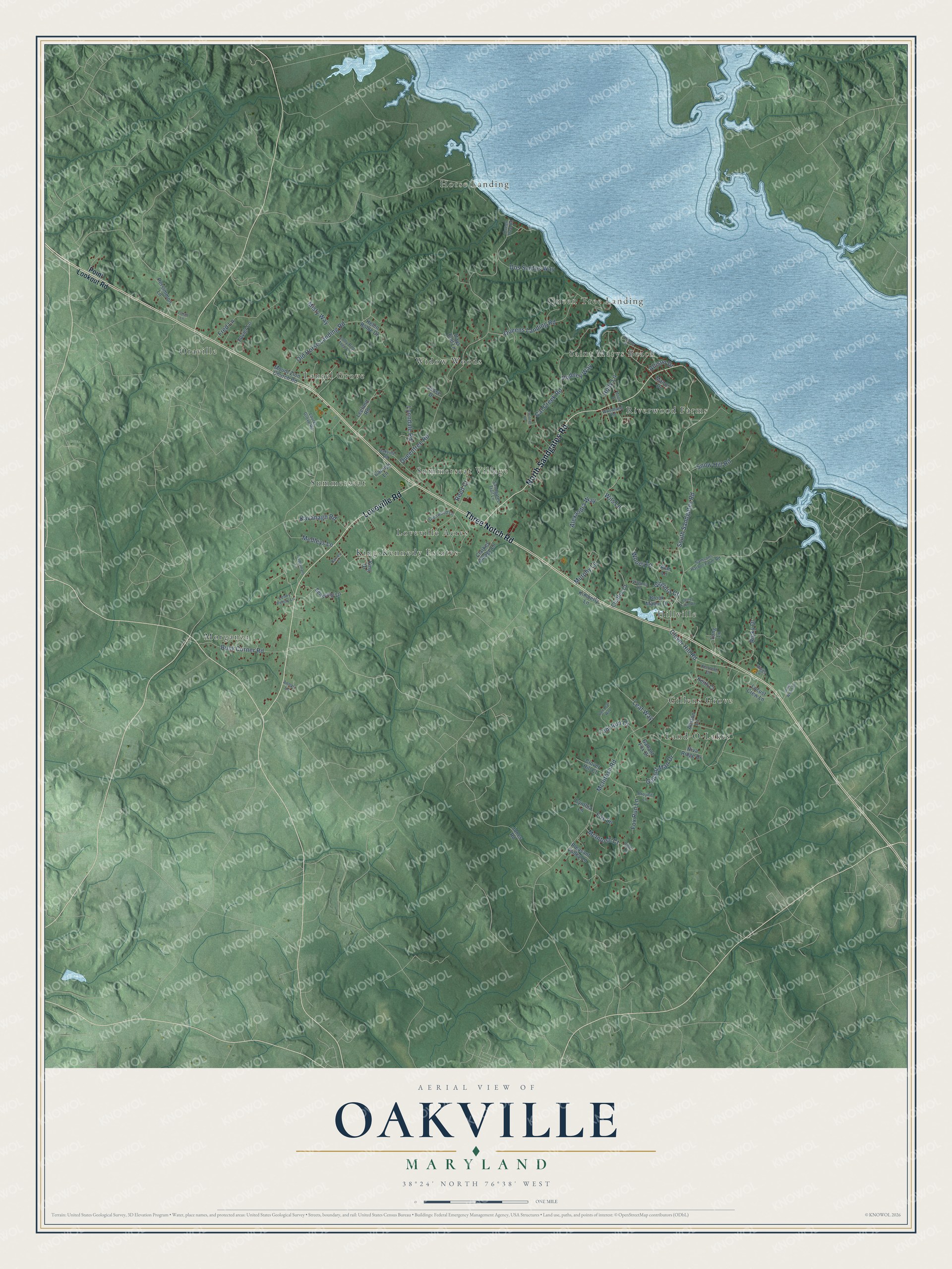 Watermarked full-map preview of Oakville, Maryland