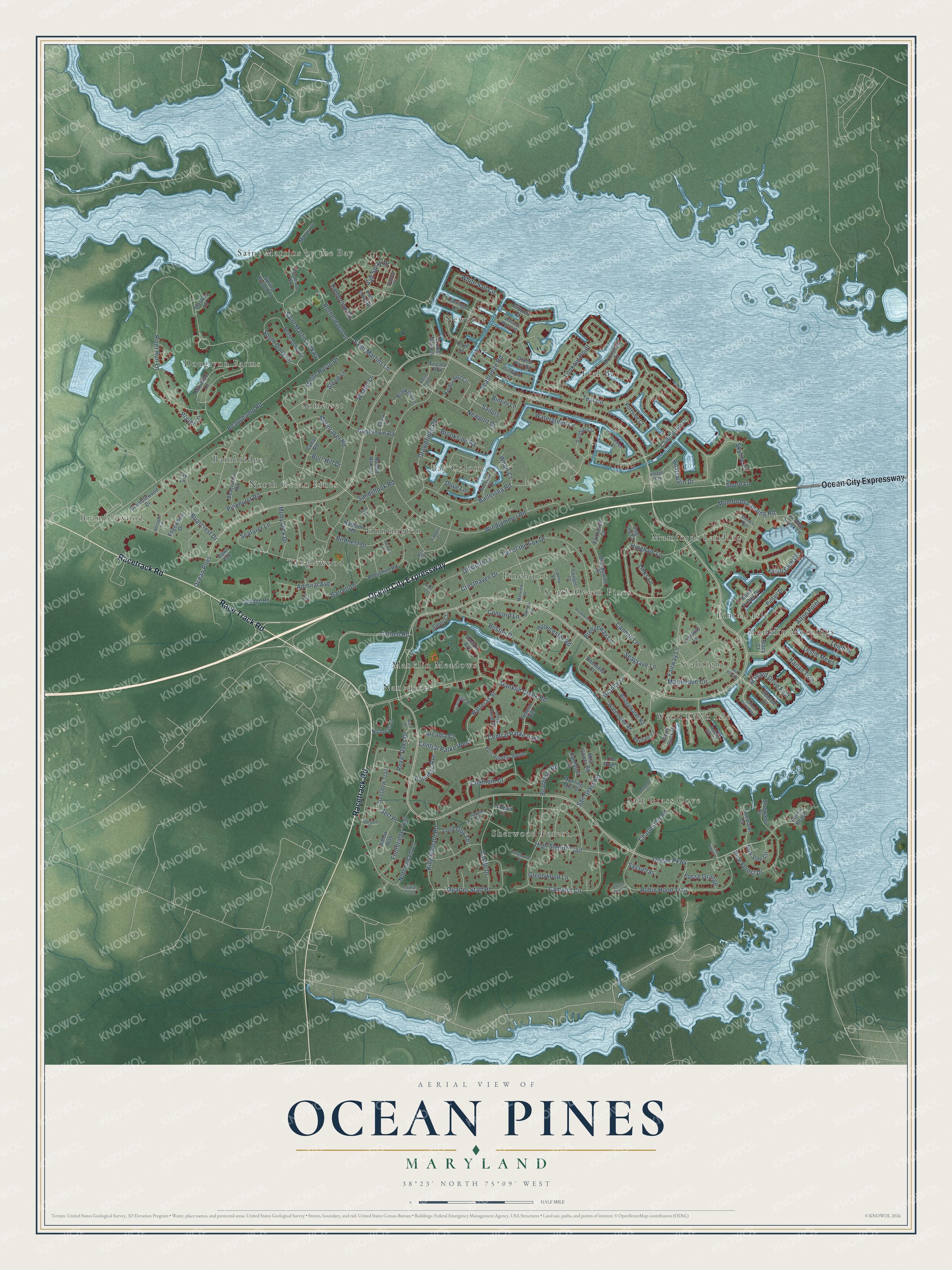 Watermarked full-map preview of Ocean Pines, Maryland