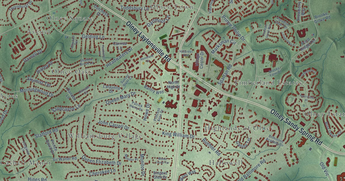 Map of Olney, Maryland in 2026