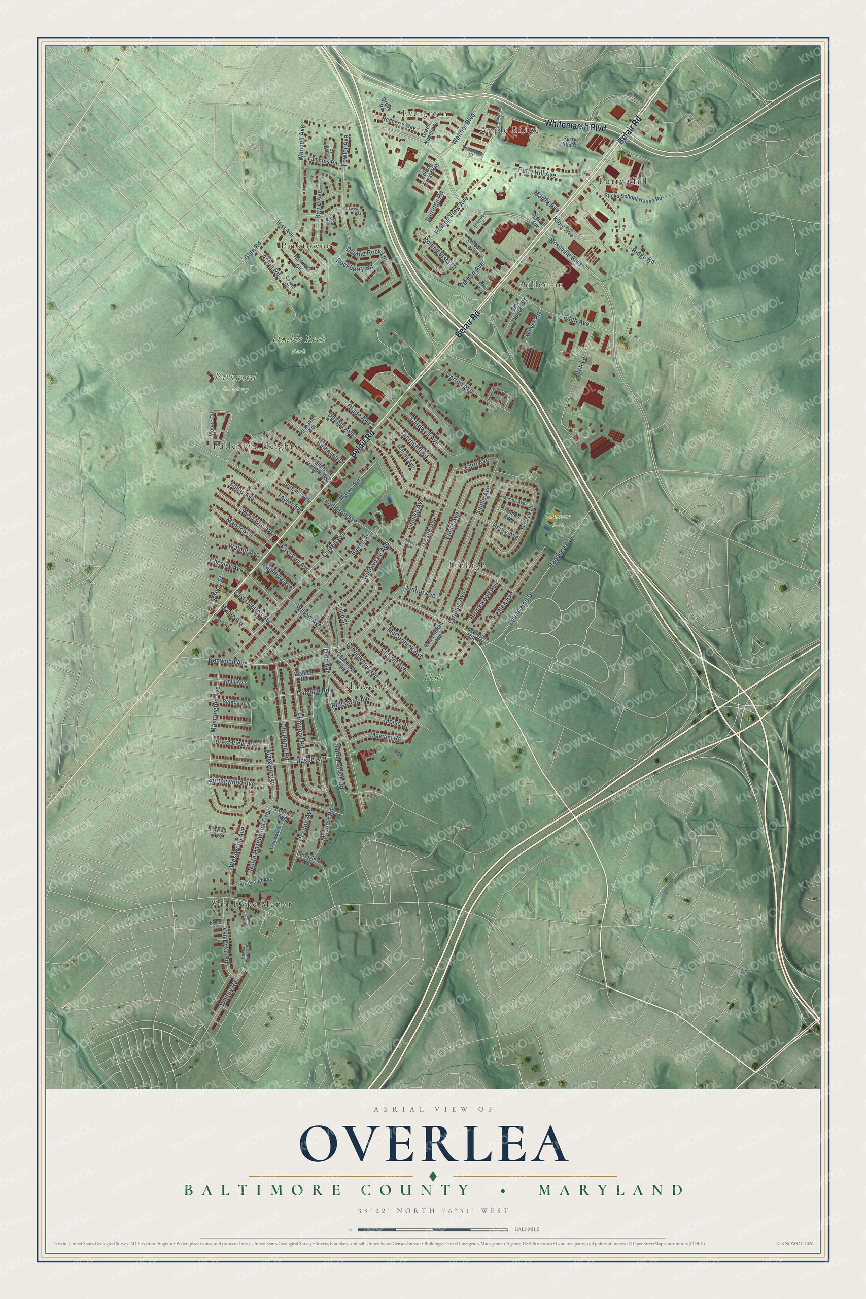 Watermarked full-map preview of Overlea, Maryland