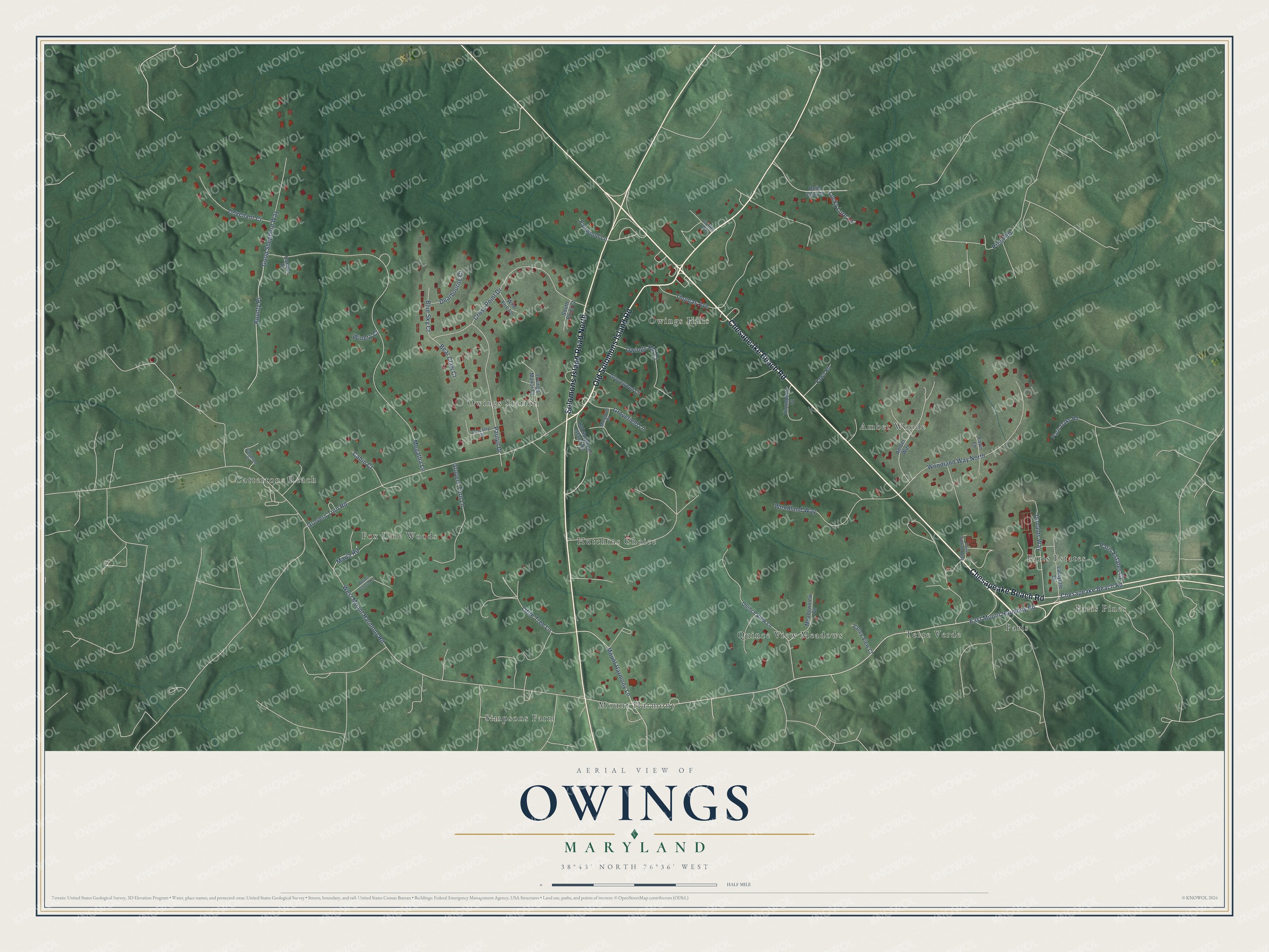 Watermarked full-map preview of Owings, Maryland