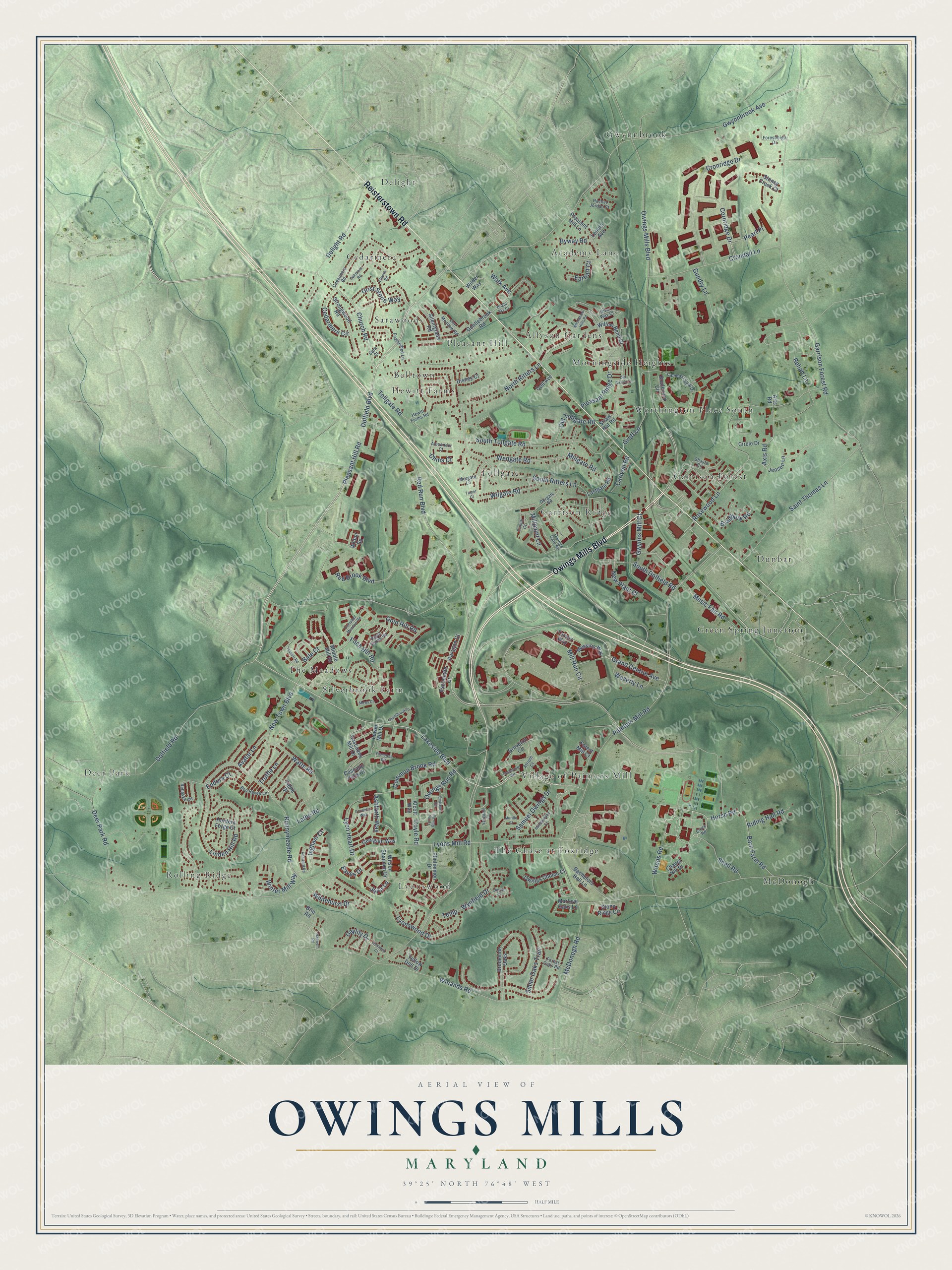 Watermarked full-map preview of Owings Mills, Maryland