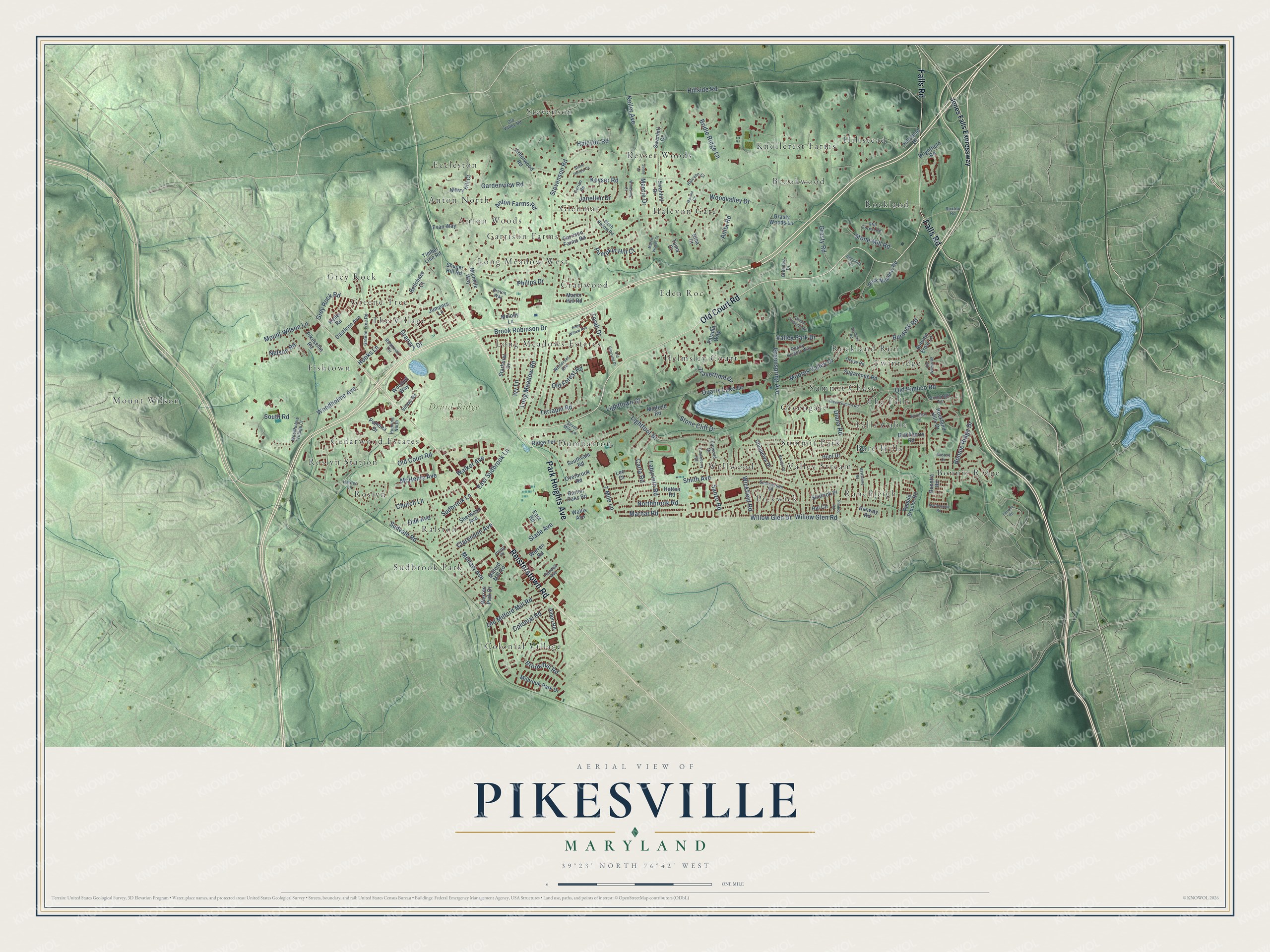 Watermarked full-map preview of Pikesville, Maryland