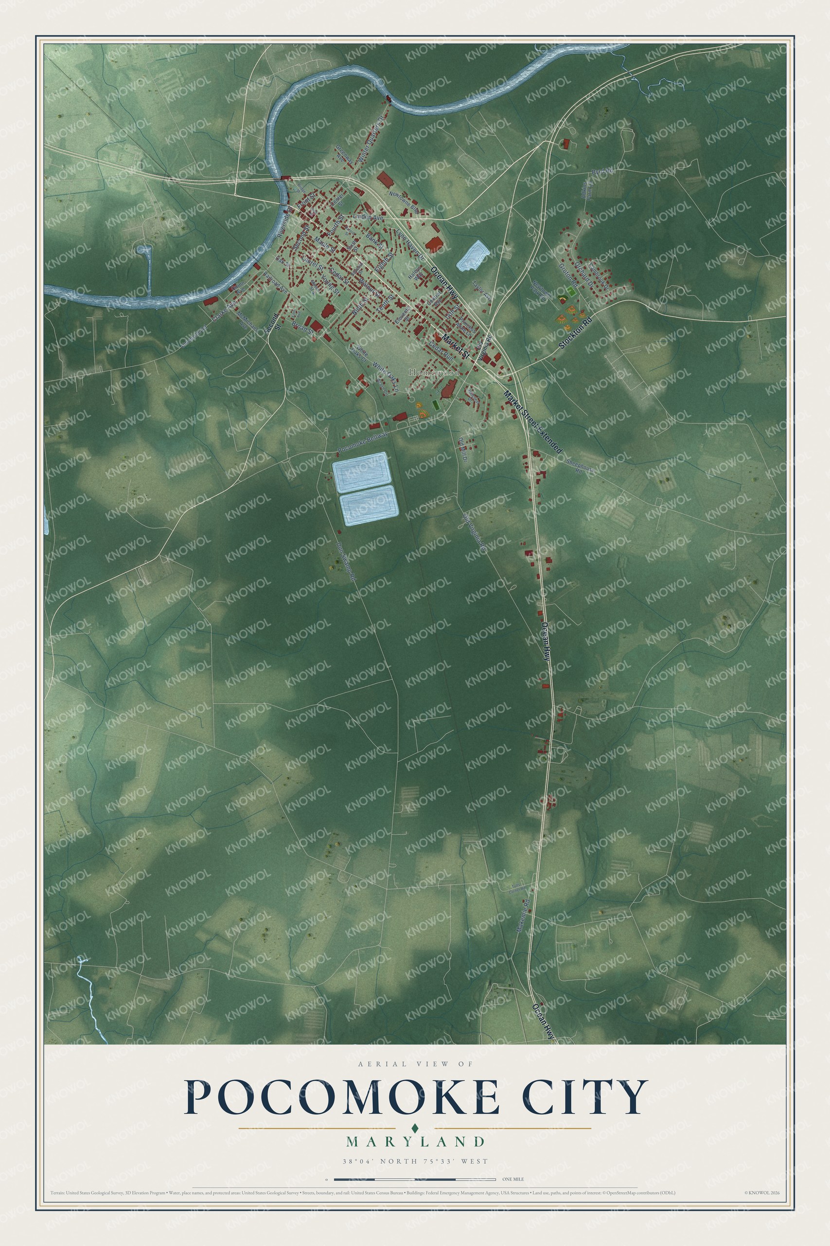 Watermarked full-map preview of Pocomoke City, Maryland