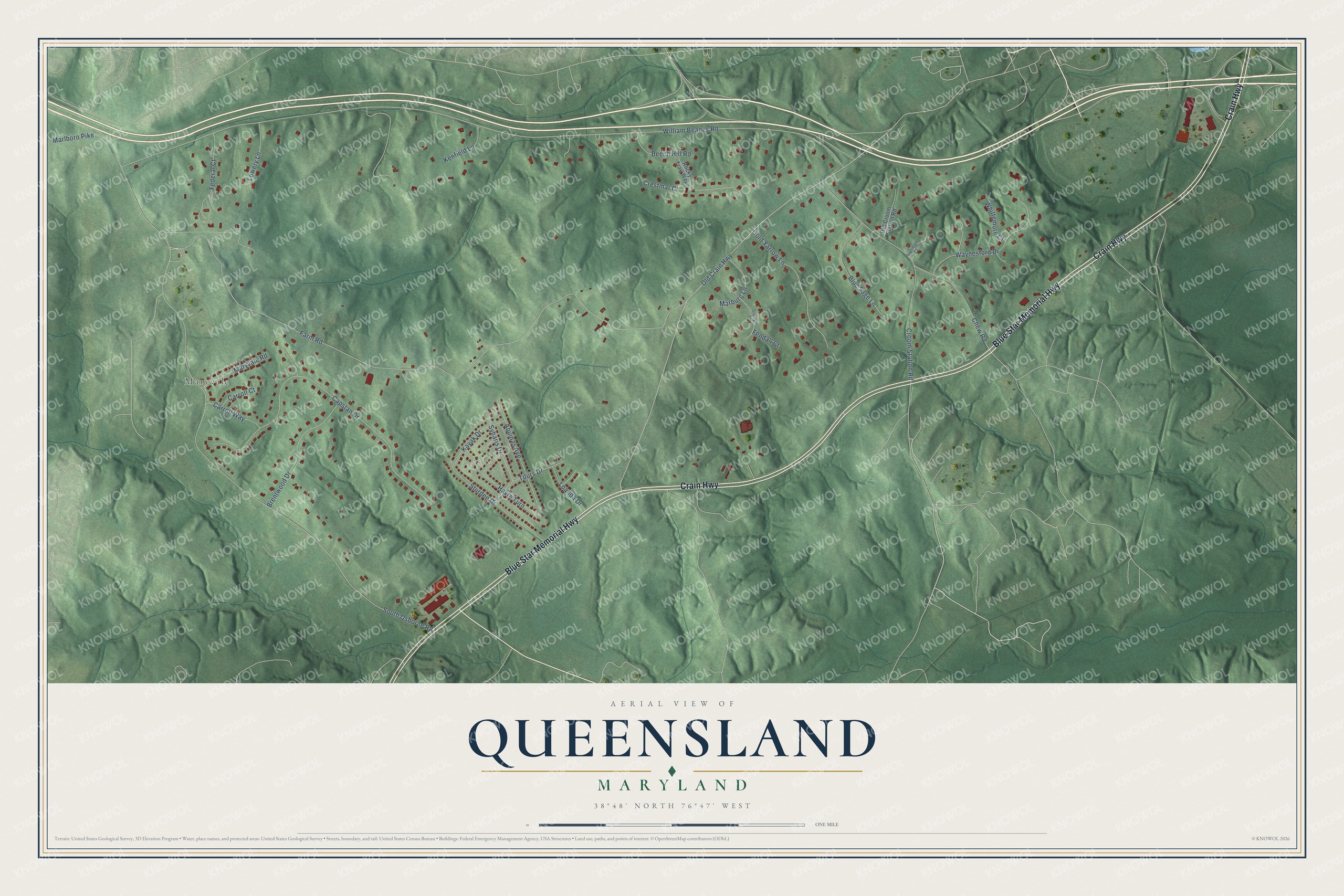 Watermarked full-map preview of Queensland, Maryland