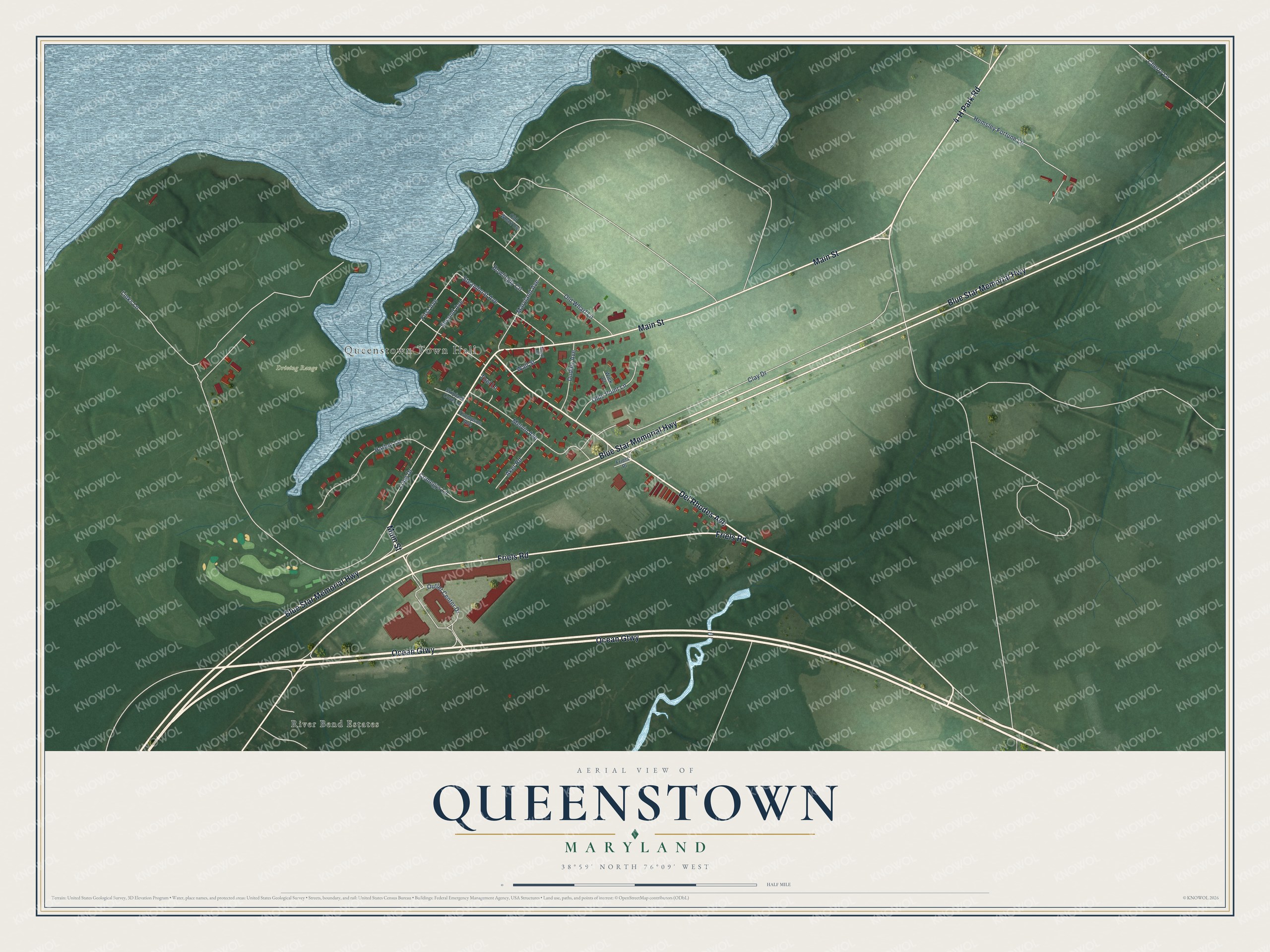 Watermarked full-map preview of Queenstown, Maryland
