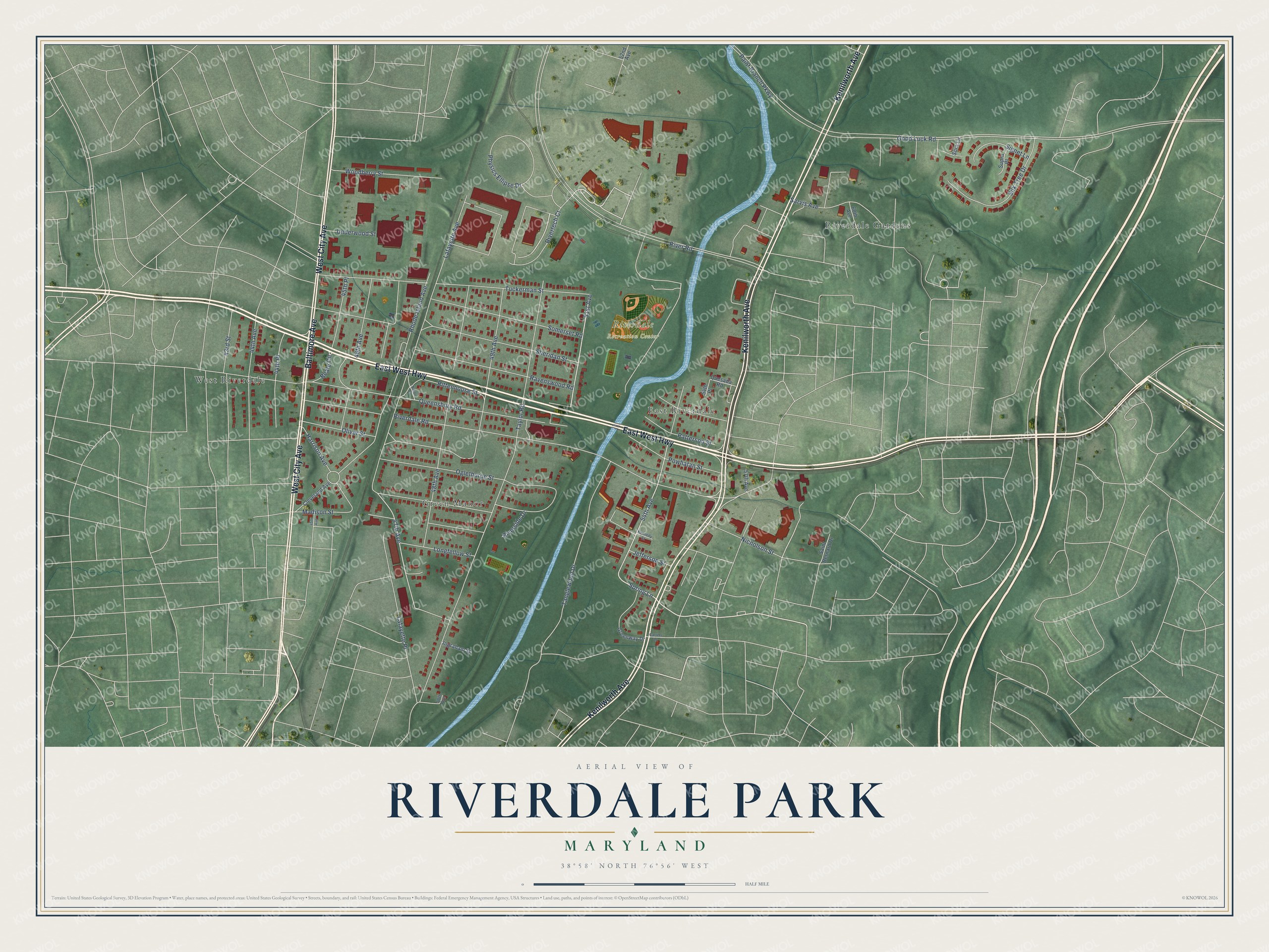 Watermarked full-map preview of Riverdale Park, Maryland
